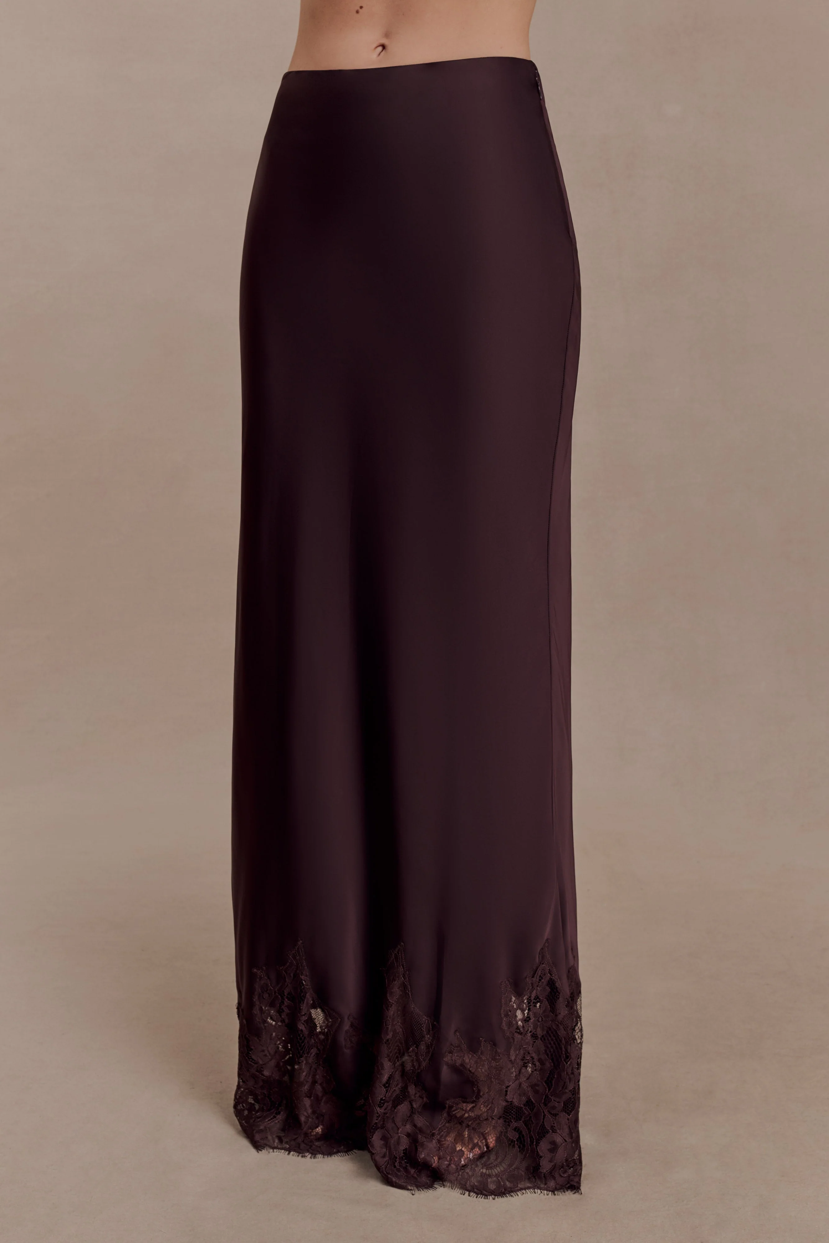 Nina Satin And Lace Maxi Skirt - Chocolate - Image 4