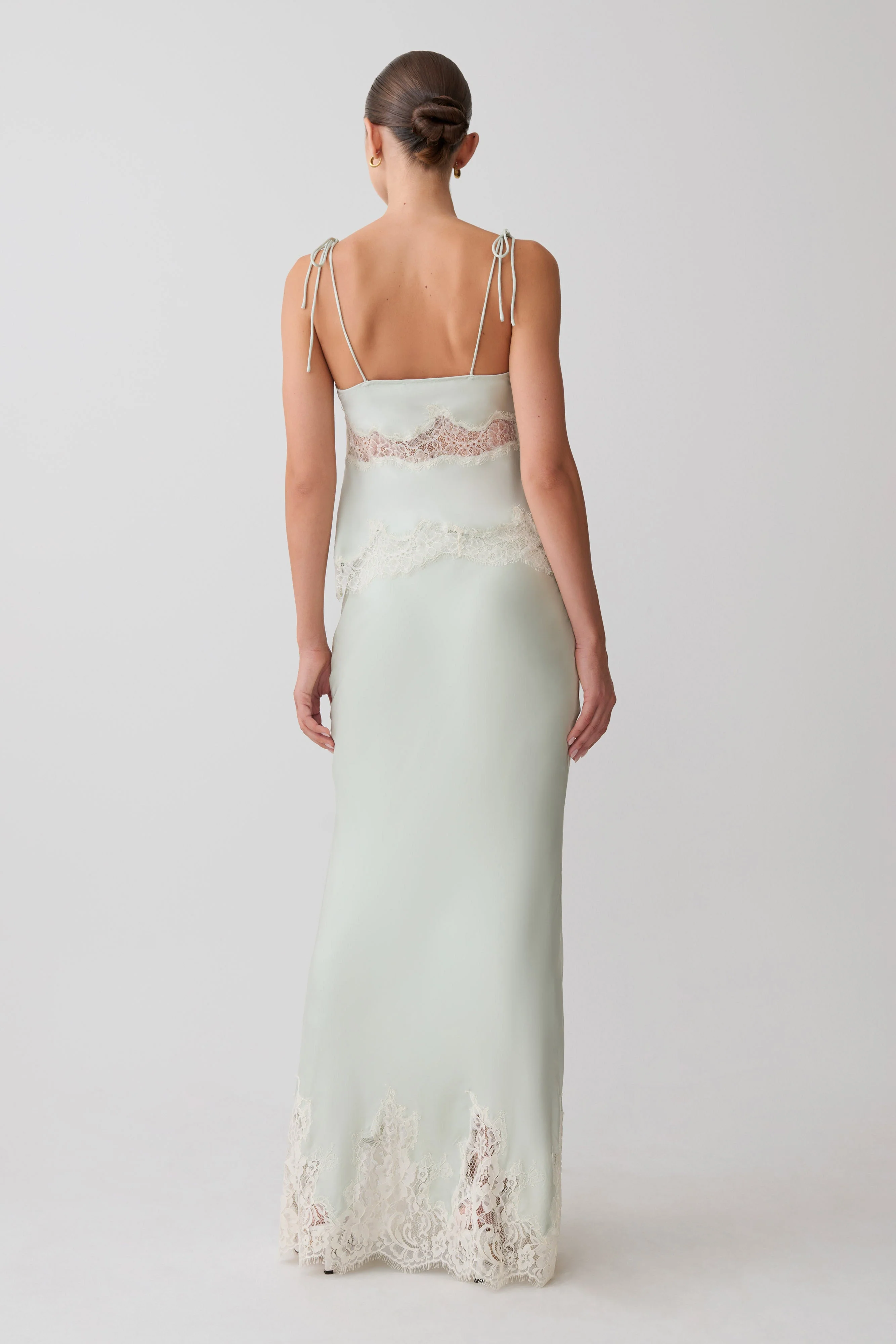 Nina Satin And Lace Maxi Skirt - Sage - Image 3