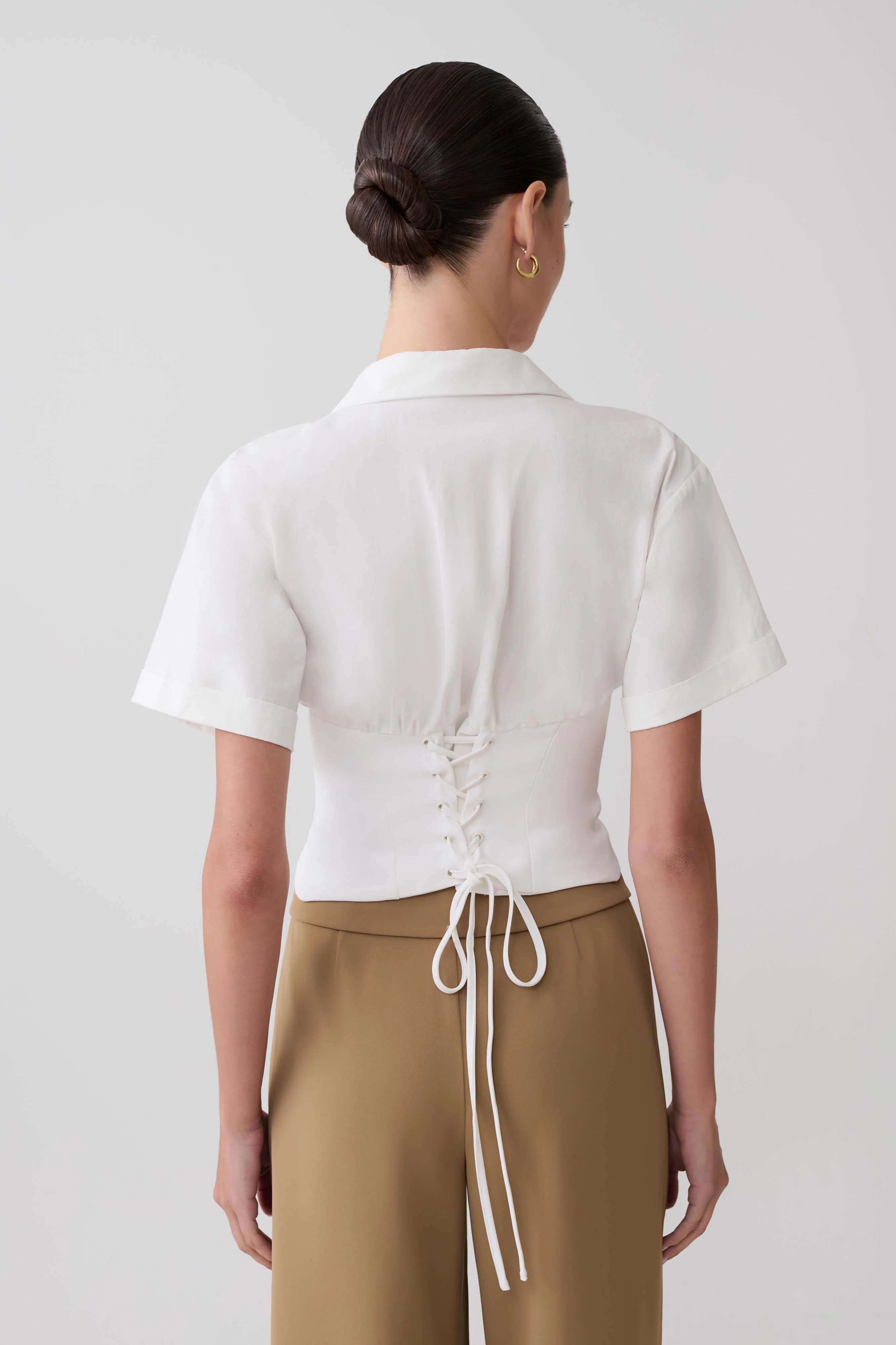 Noelia Tie Back Short Sleeve Shirt - White - Image 2