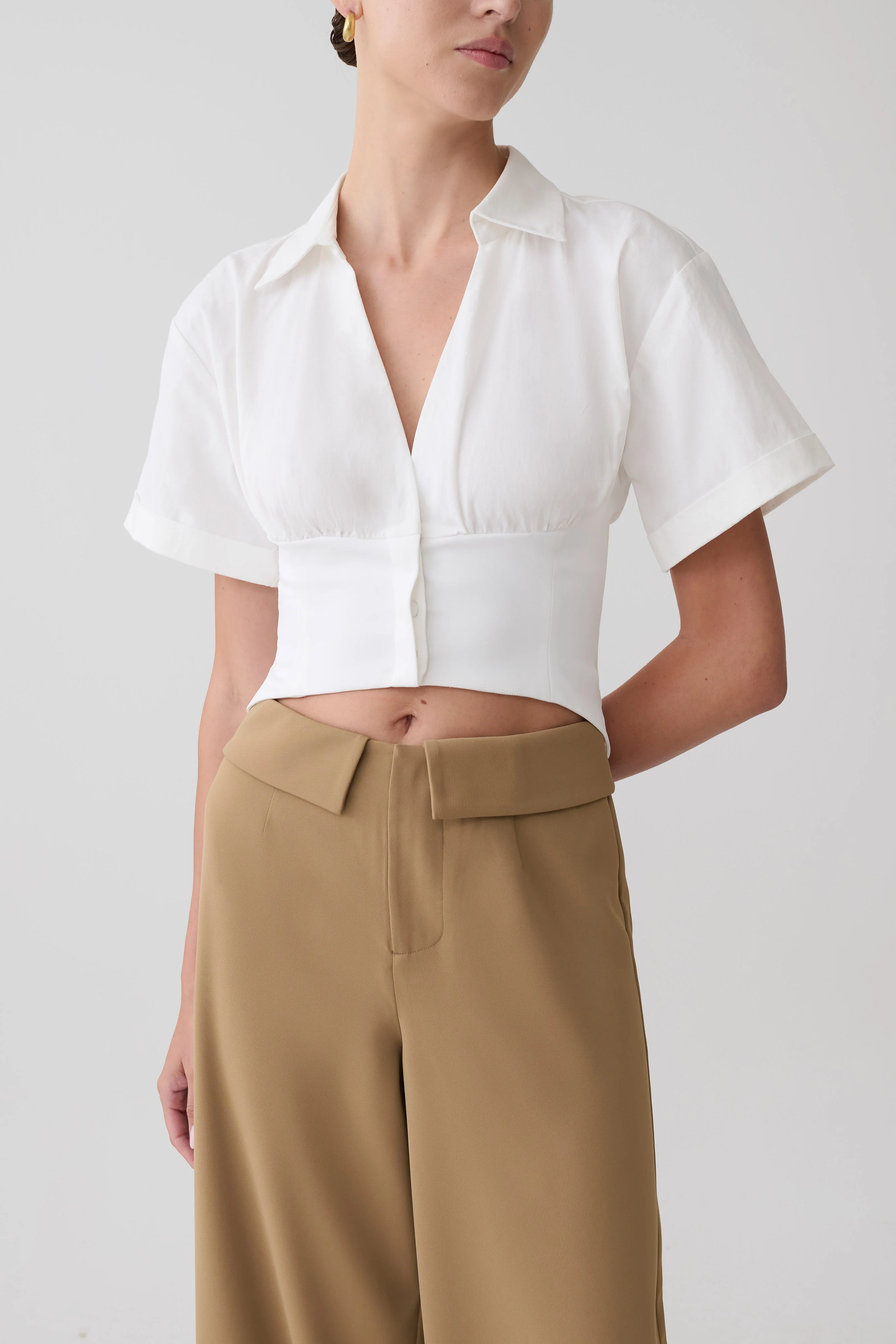 Noelia Tie Back Short Sleeve Shirt - White - Image 6