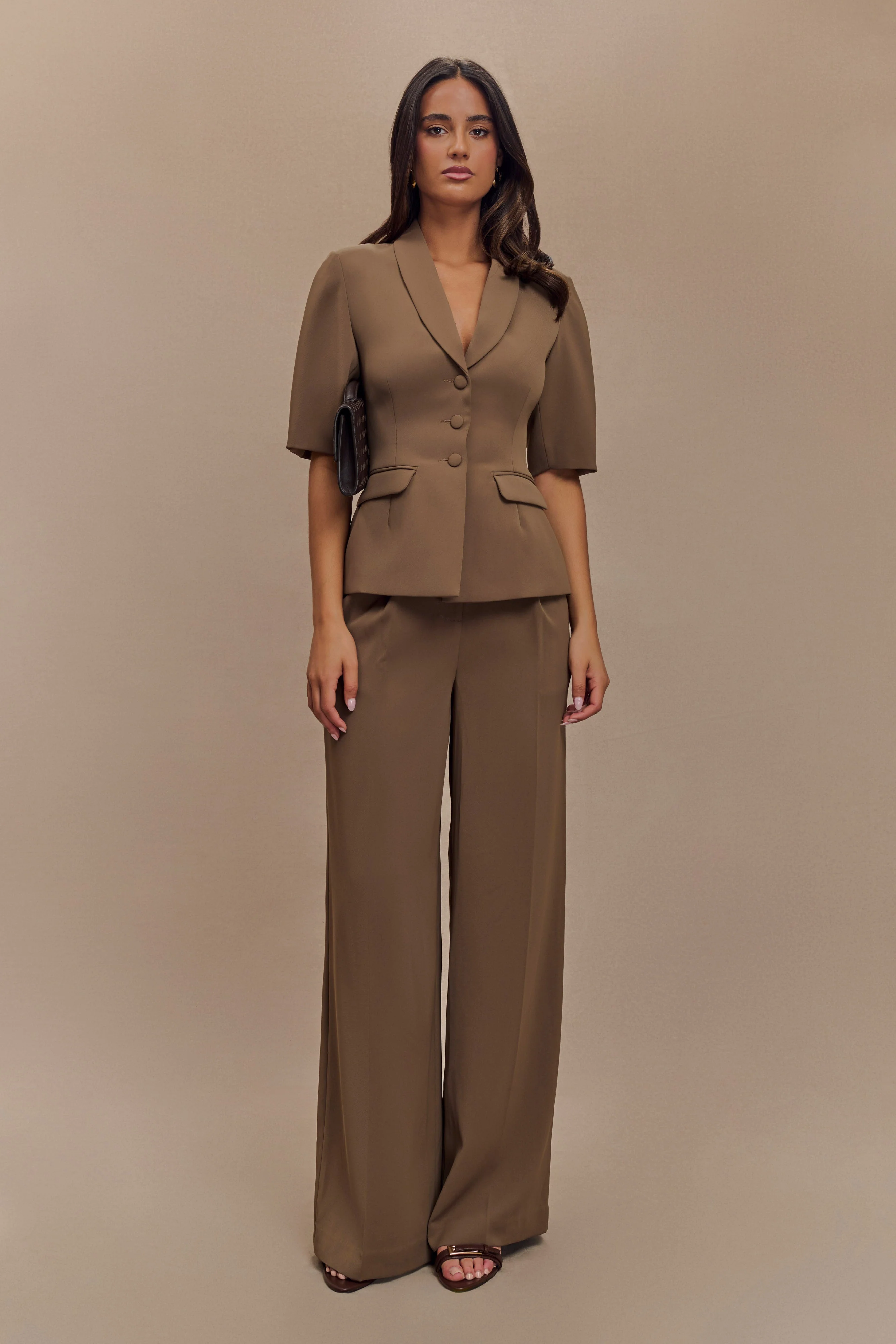 Opal Puff Sleeve Suiting Top - Cacao Brown - Image 6
