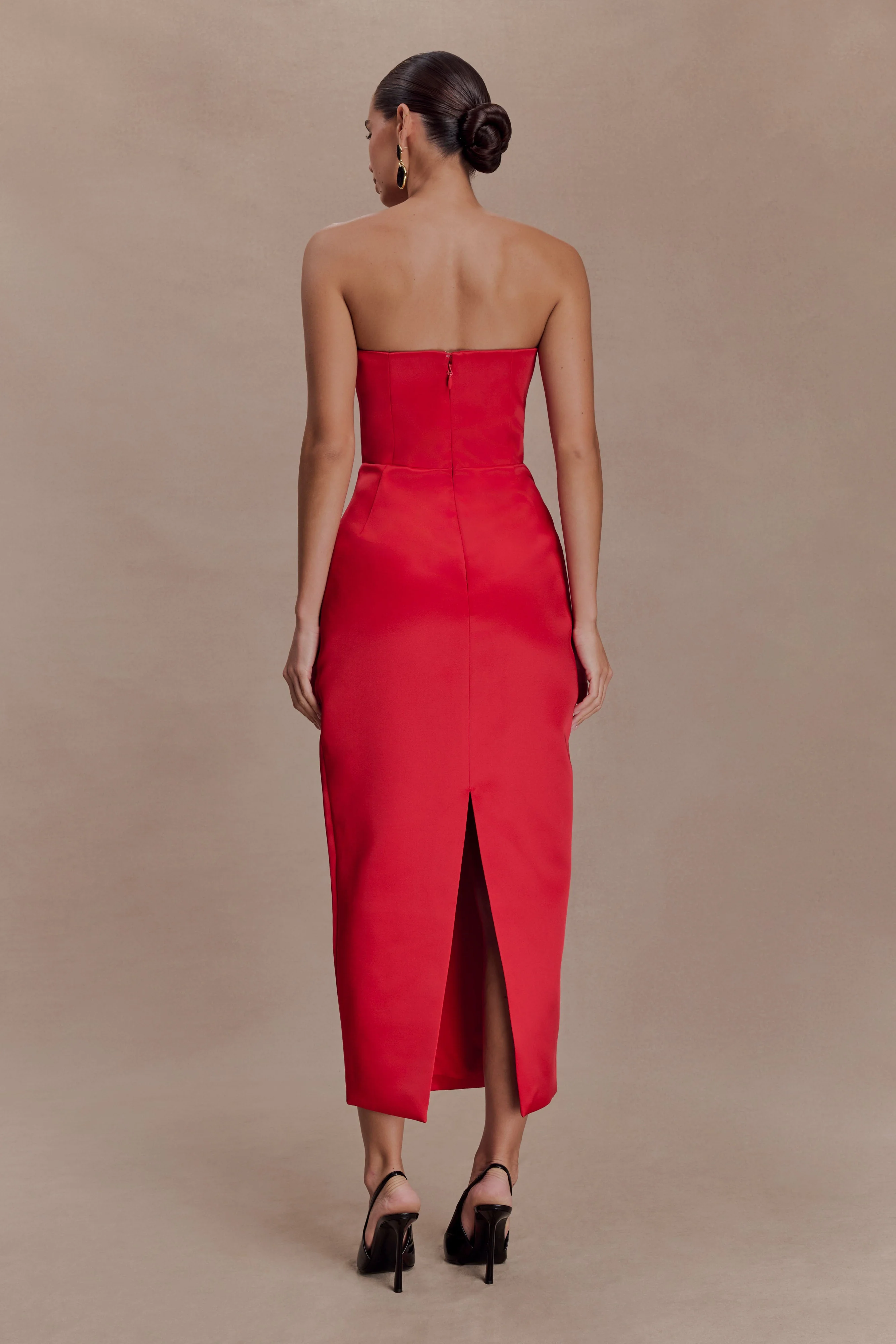 Ophelia Peplum Satin Maxi Dress - Red - Image 2