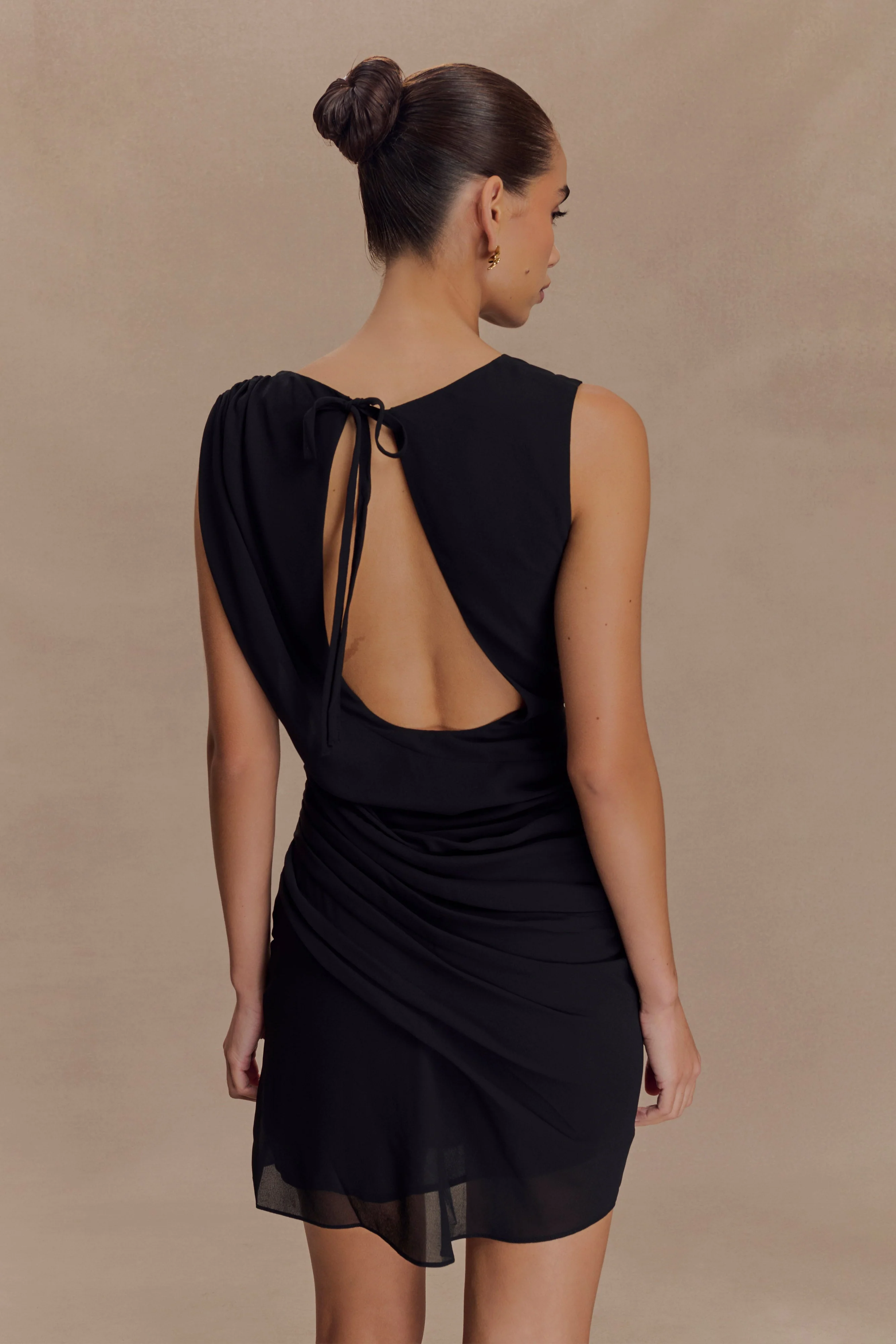 Oria Chiffon Mini Dress - Black - Image 2