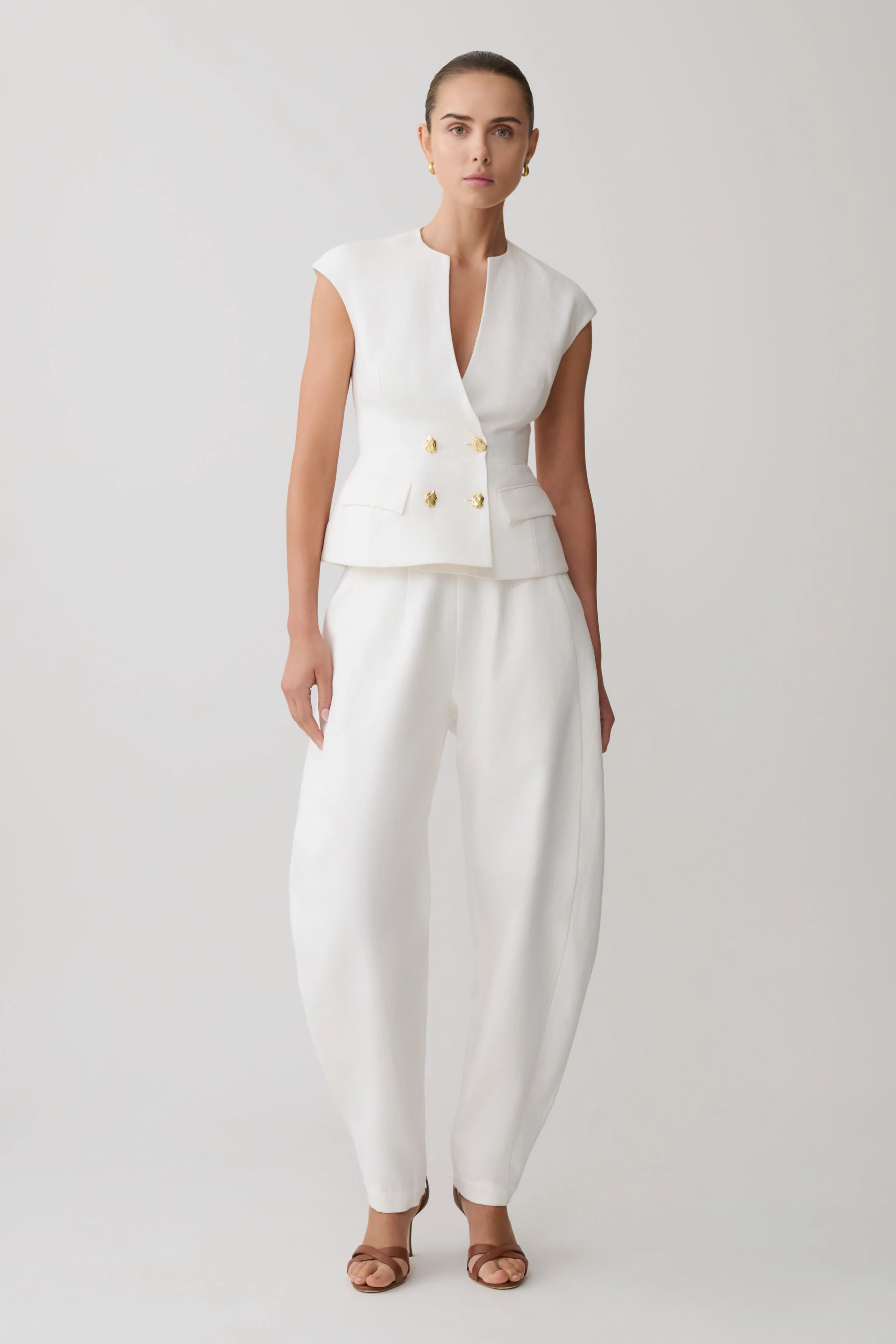 Oriana Linen Button Vest - White - Image 6