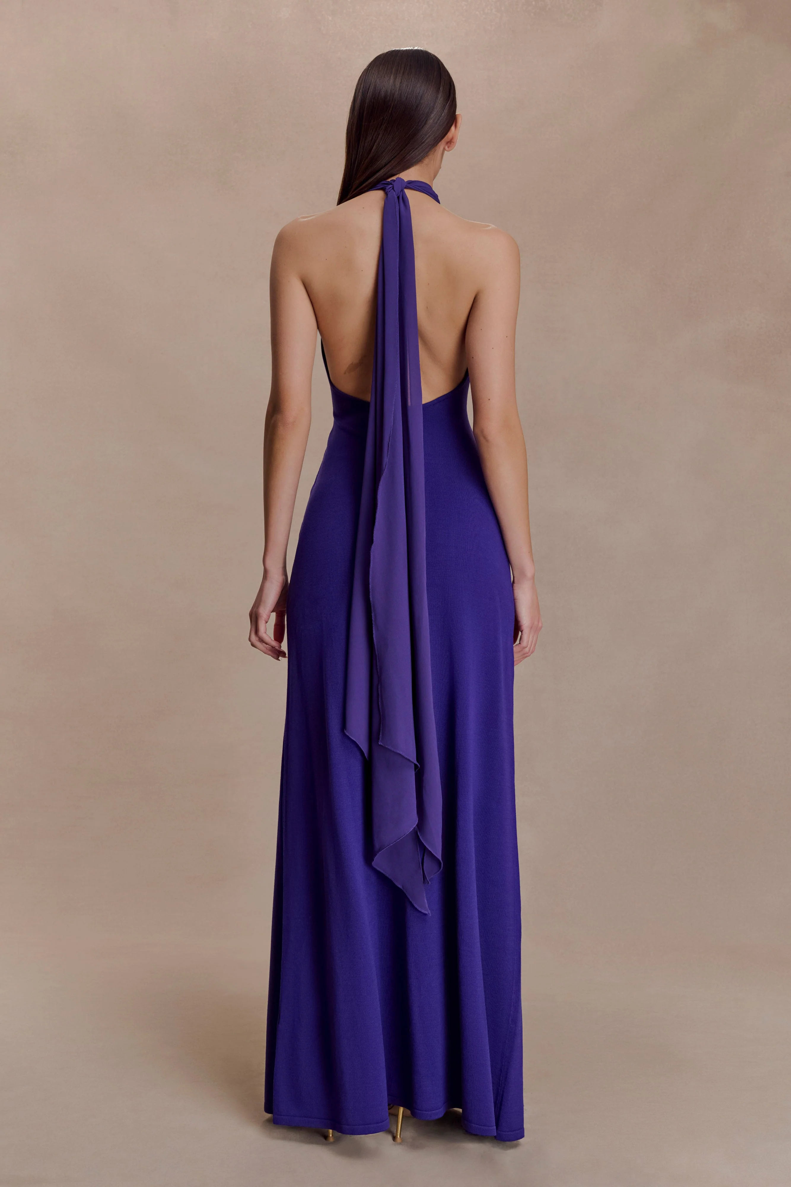 Ozias Halter Semi Sheer Knit Maxi Dress - Deep Purple - Image 2