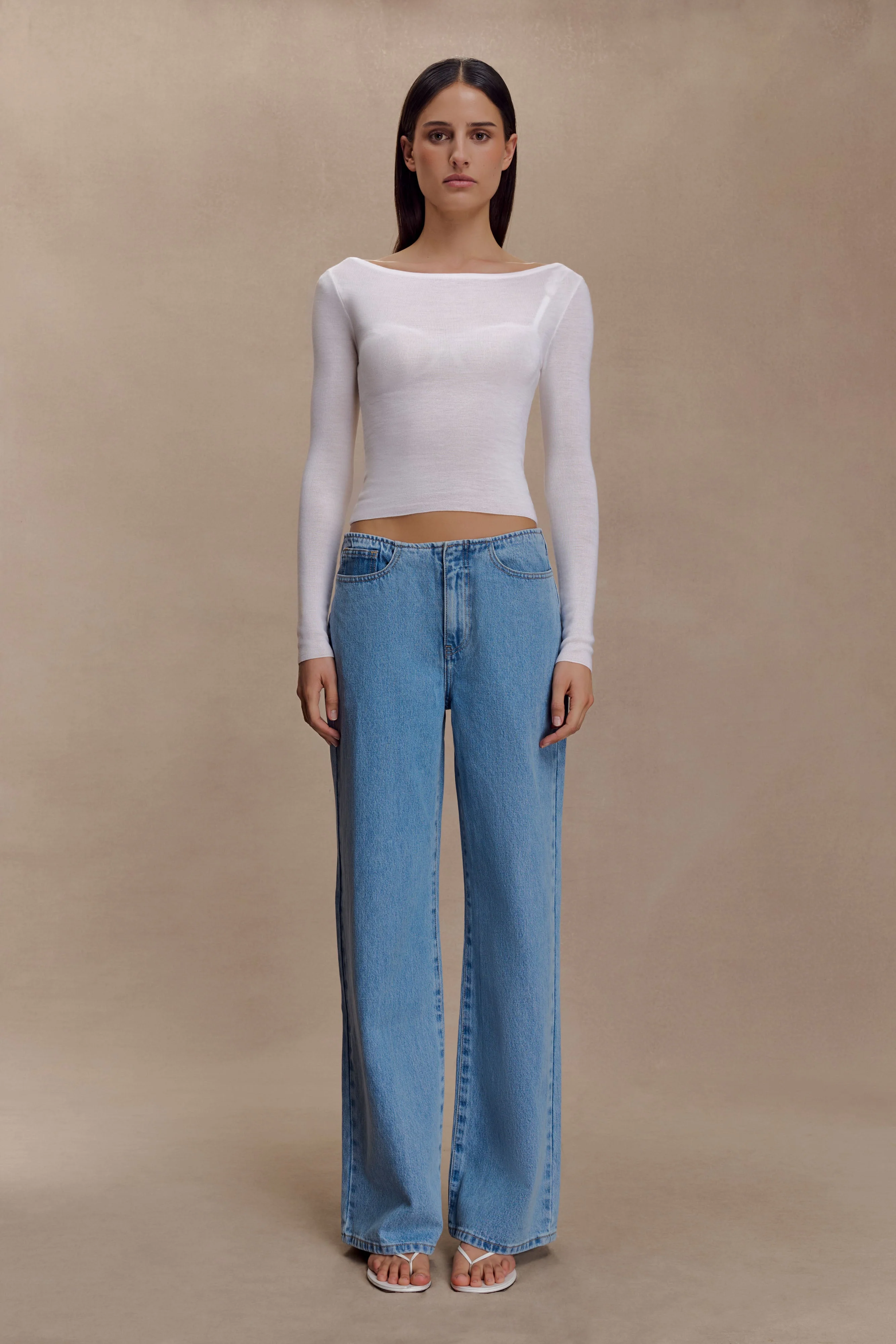 Paedyn Merino Wool Ribbed Long Sleeve Top - Ivory - Image 8