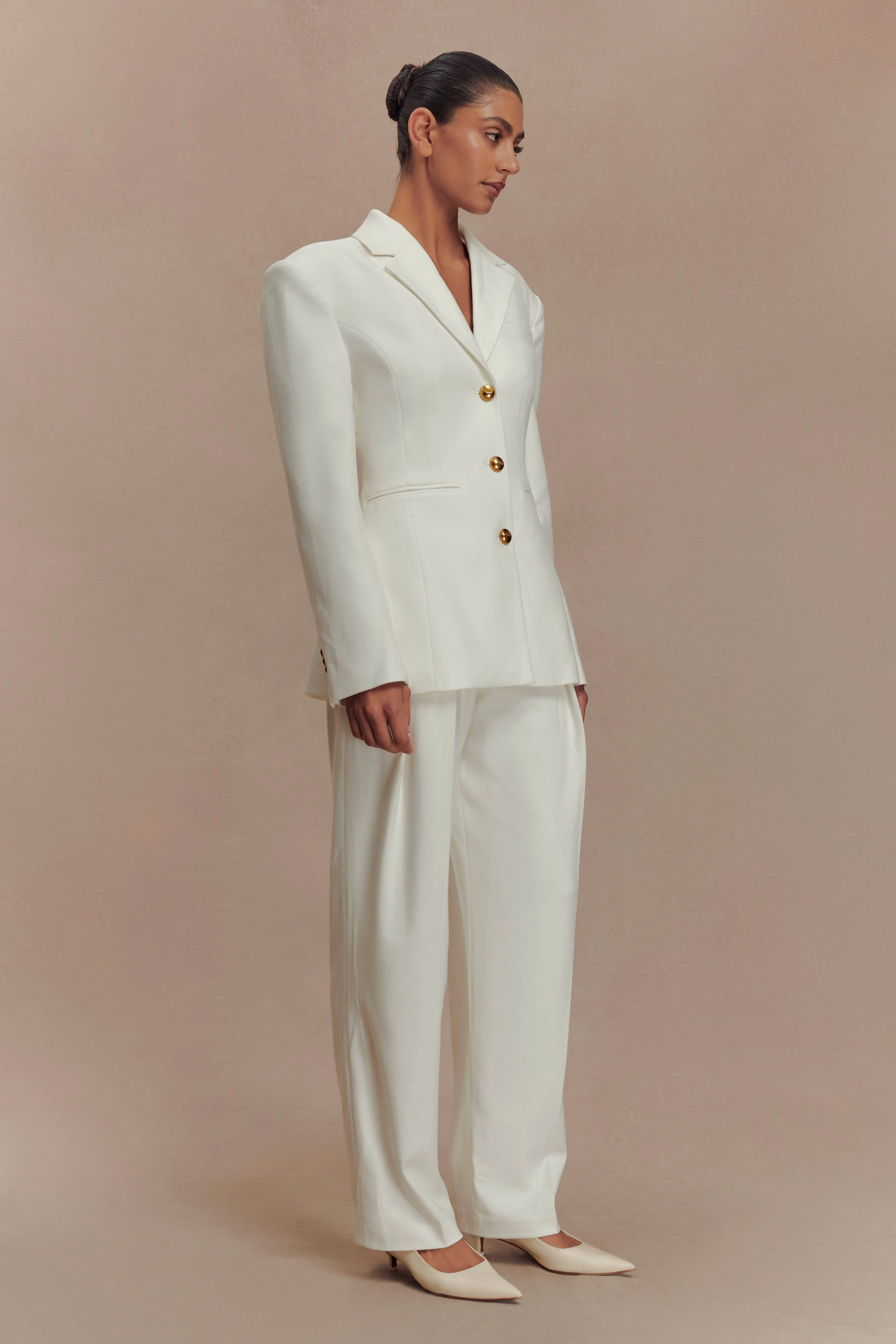 Penelope Pleated High Waisted Pants - Ivory - Image 4