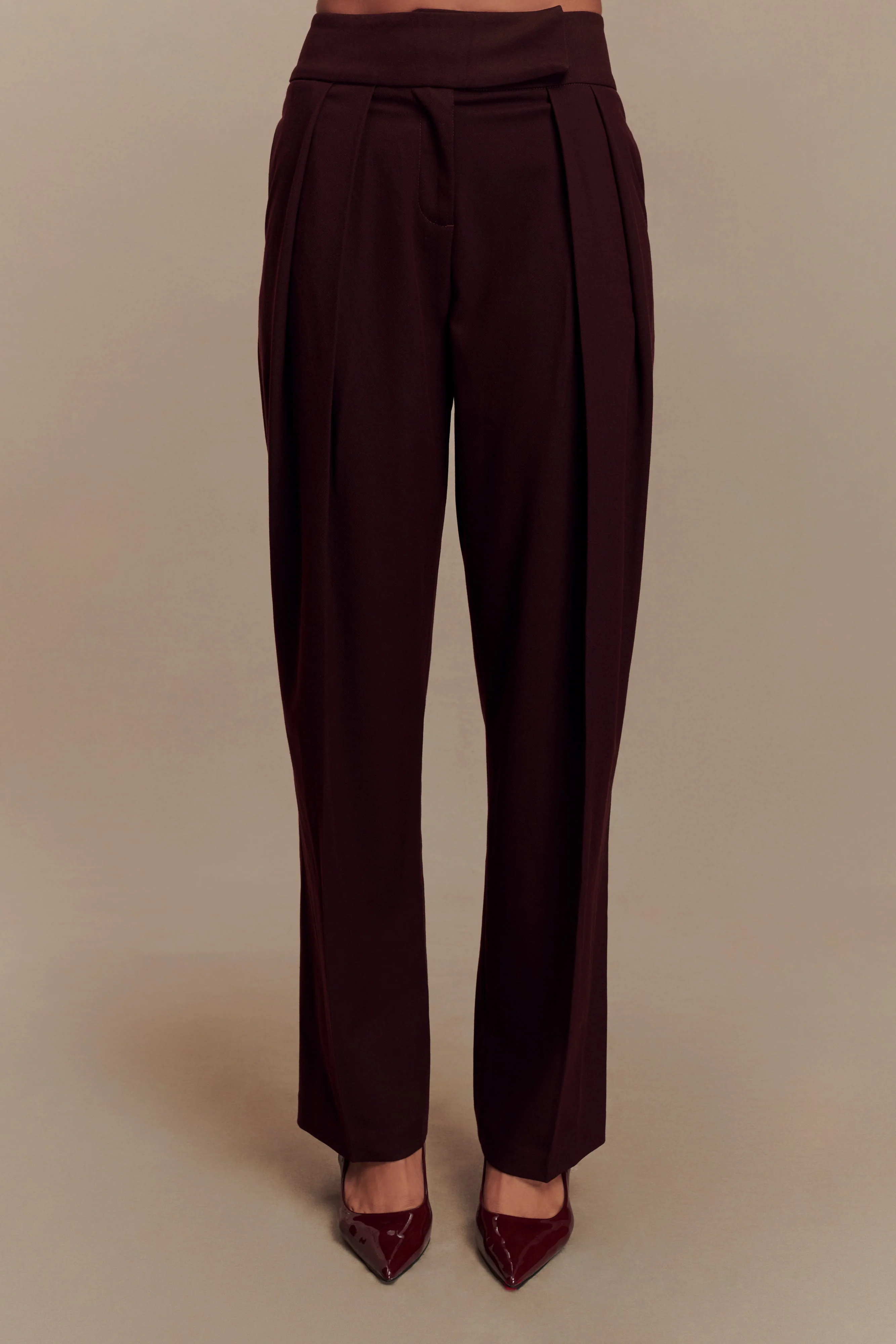 Penelope Pleated High Waisted Pants - Mahogany - Image 2
