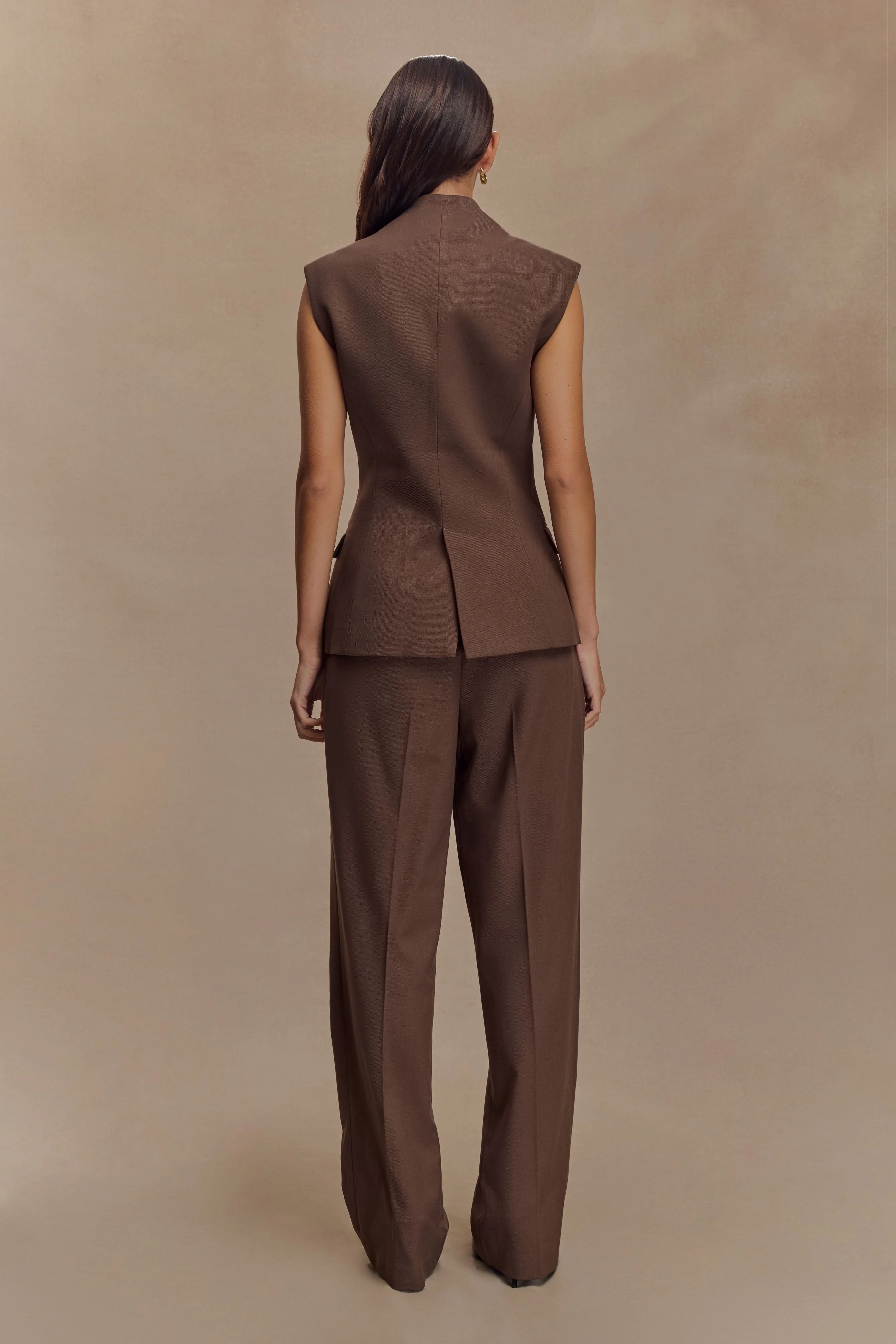 Penelope Suiting Sleeveless Blazer - Chocolate - Image 4