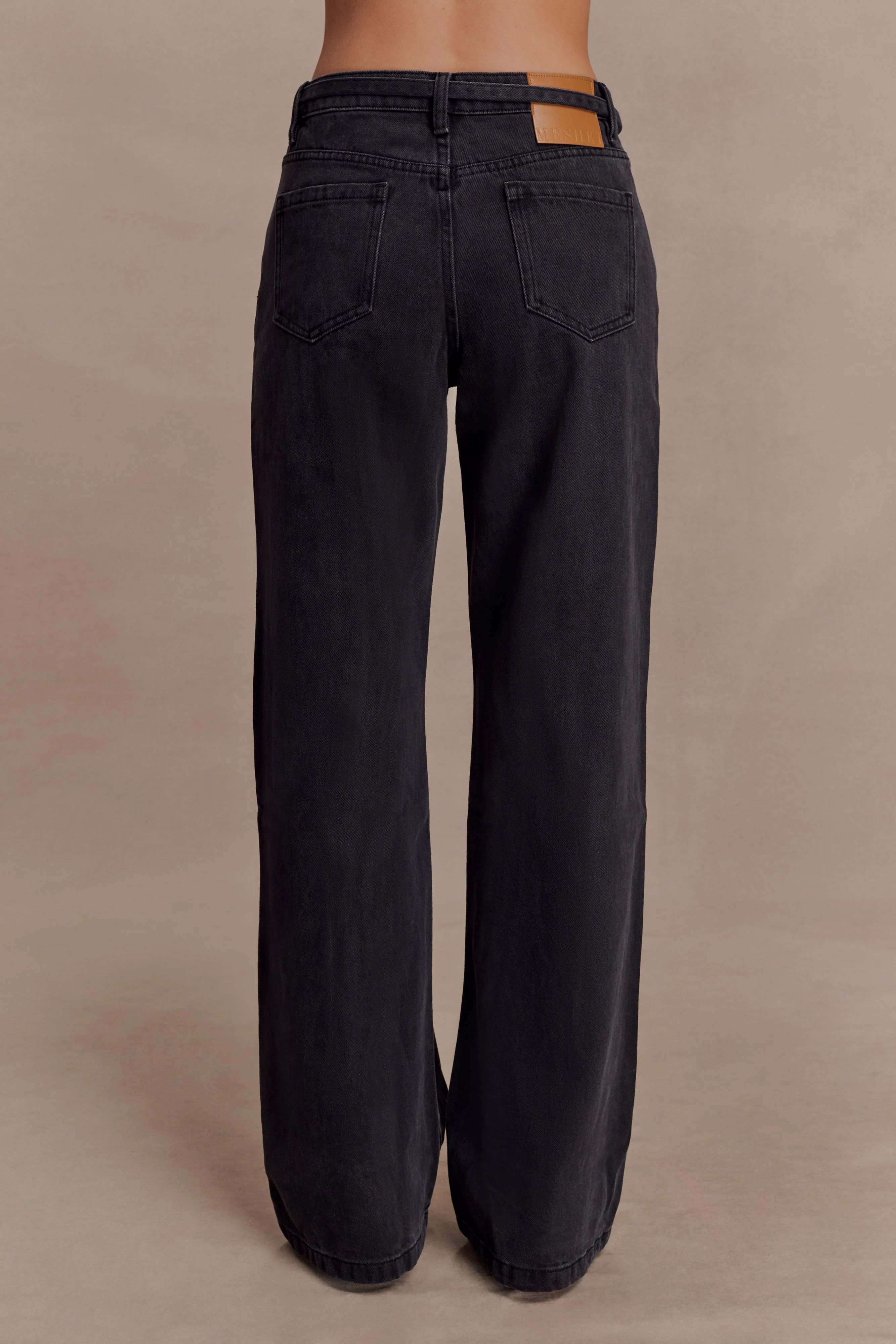 Perrie Mid Rise Straight Leg Tie Jeans - Washed Black - Image 2