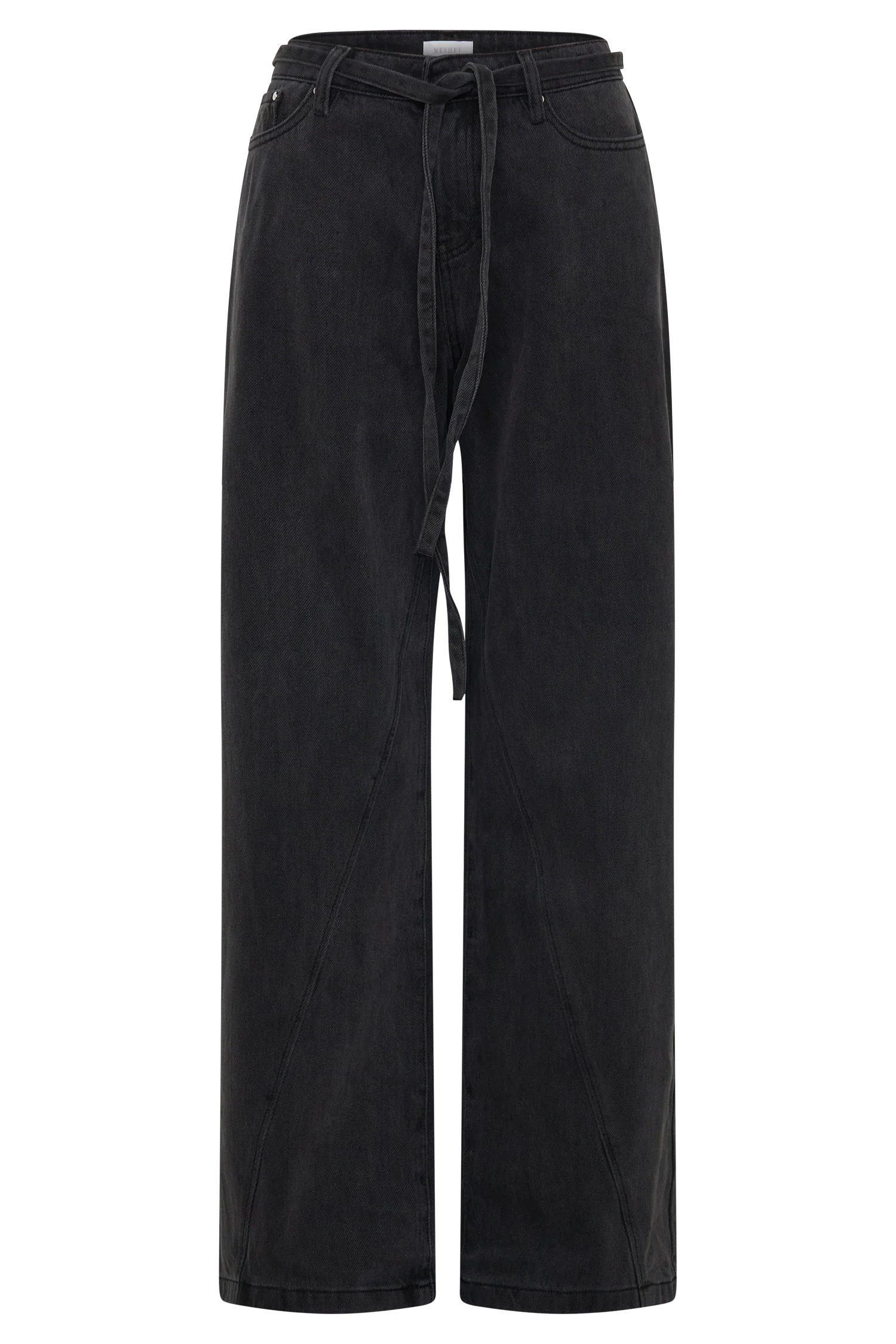 Perrie Mid Rise Straight Leg Tie Jeans - Washed Black - Image 9