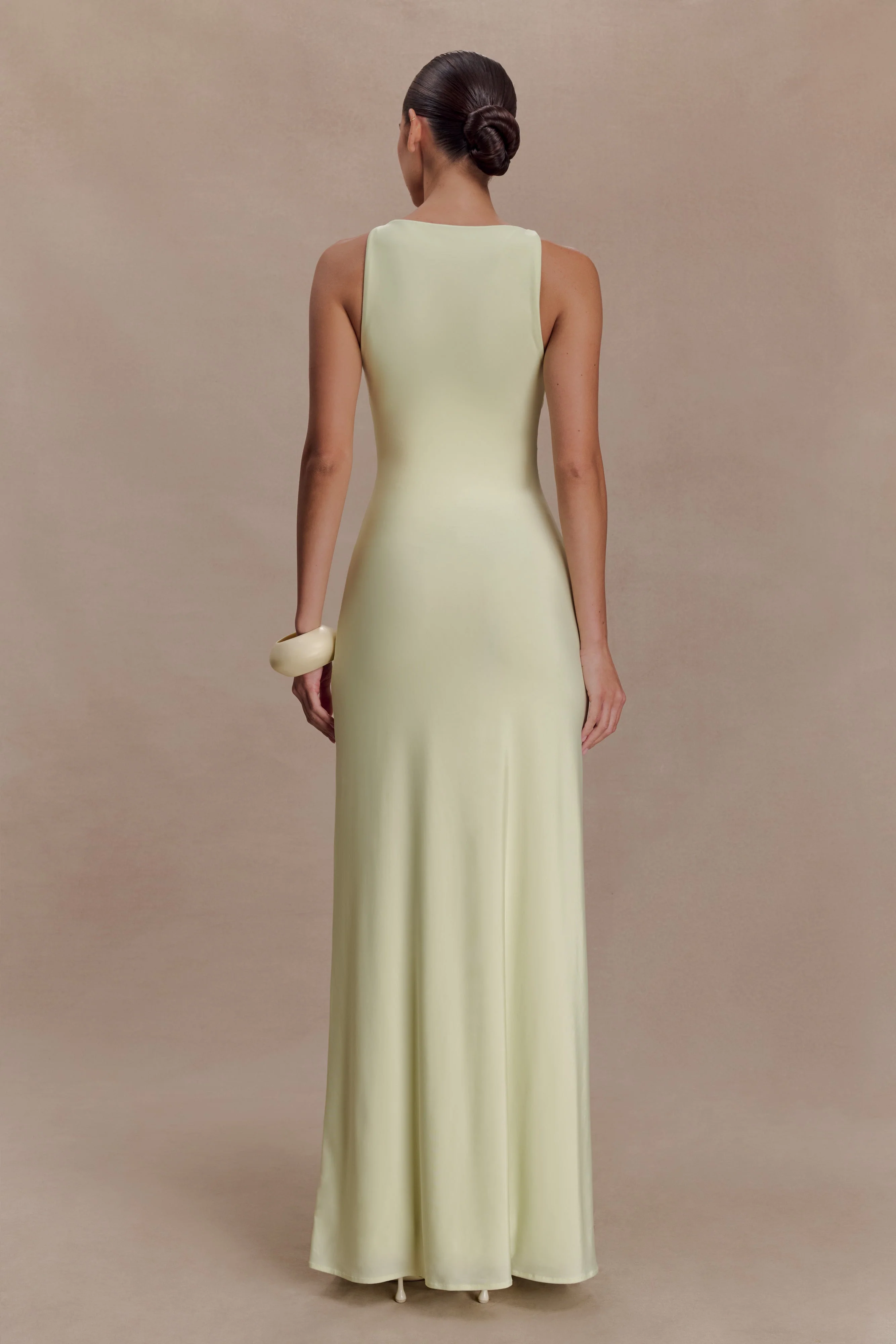 Perrie Slinky Ruched Maxi Dress - Pastel Lime - Image 2