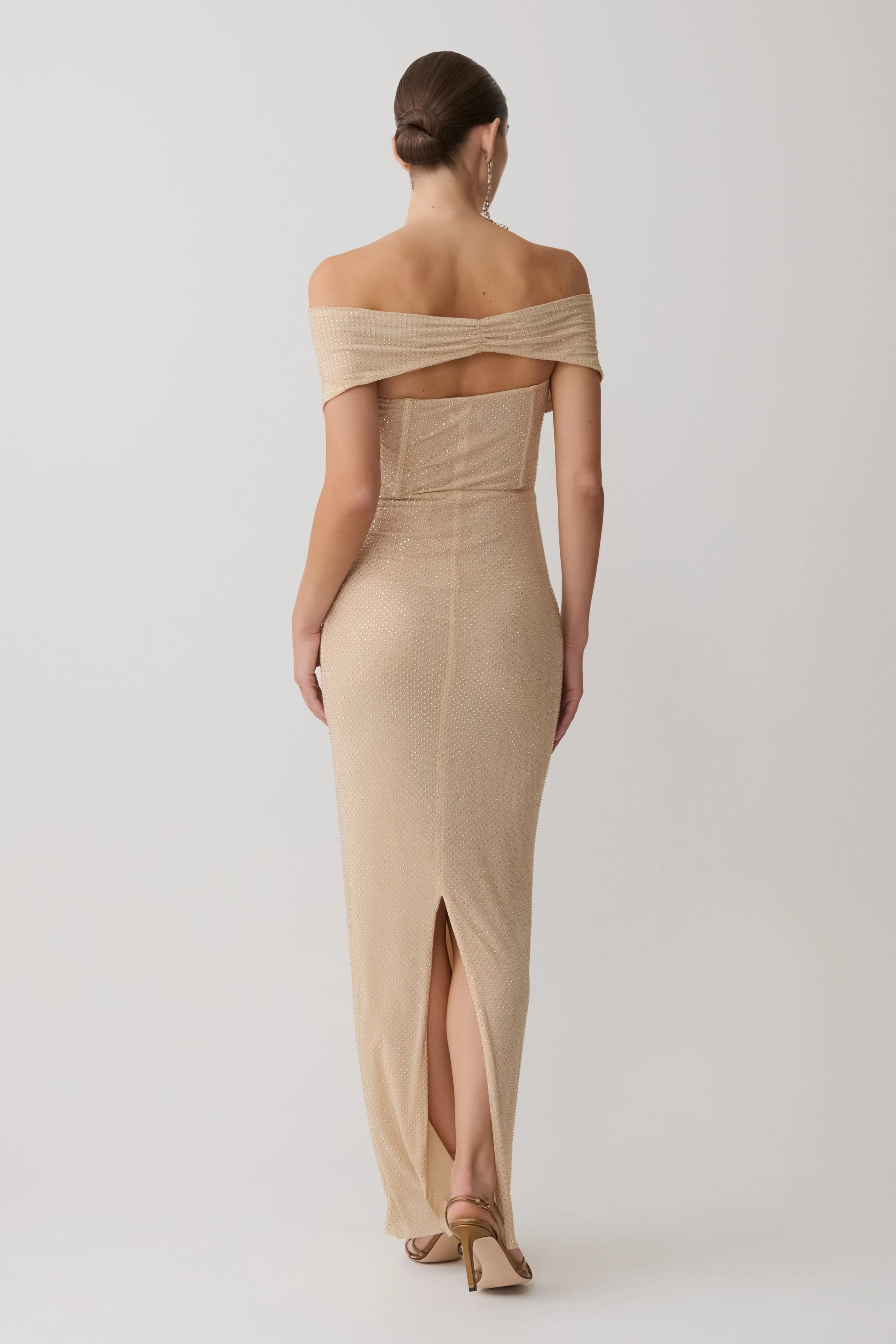 Phi Multi-Wear Cowl Diamante Maxi Dress - Gold - Image 6