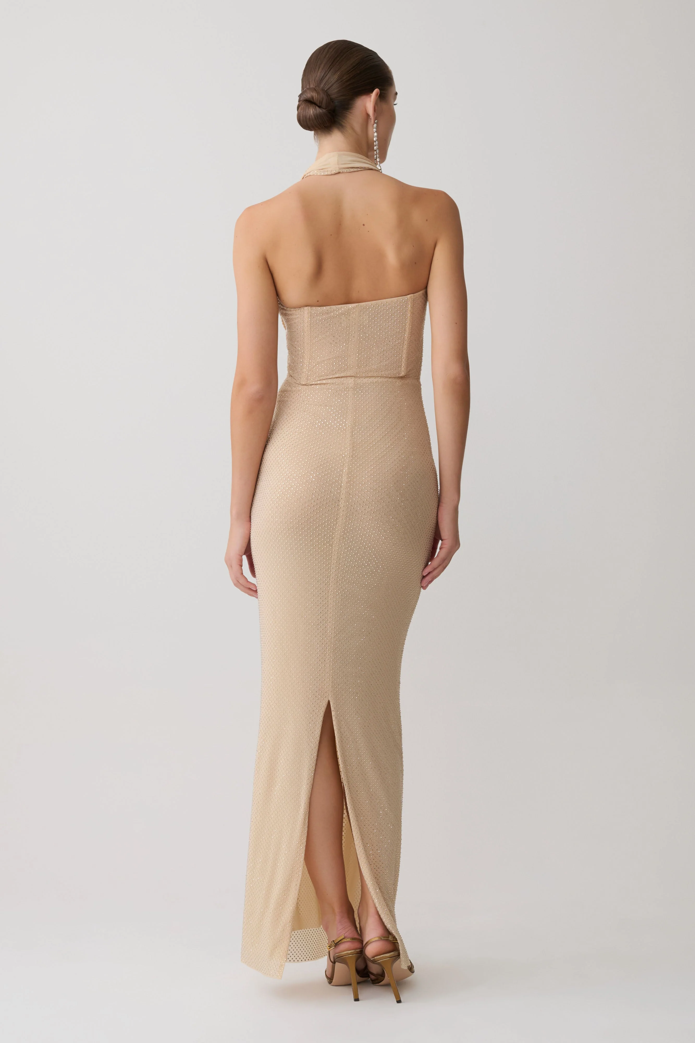 Phi Multi-Wear Cowl Diamante Maxi Dress - Gold - Image 8