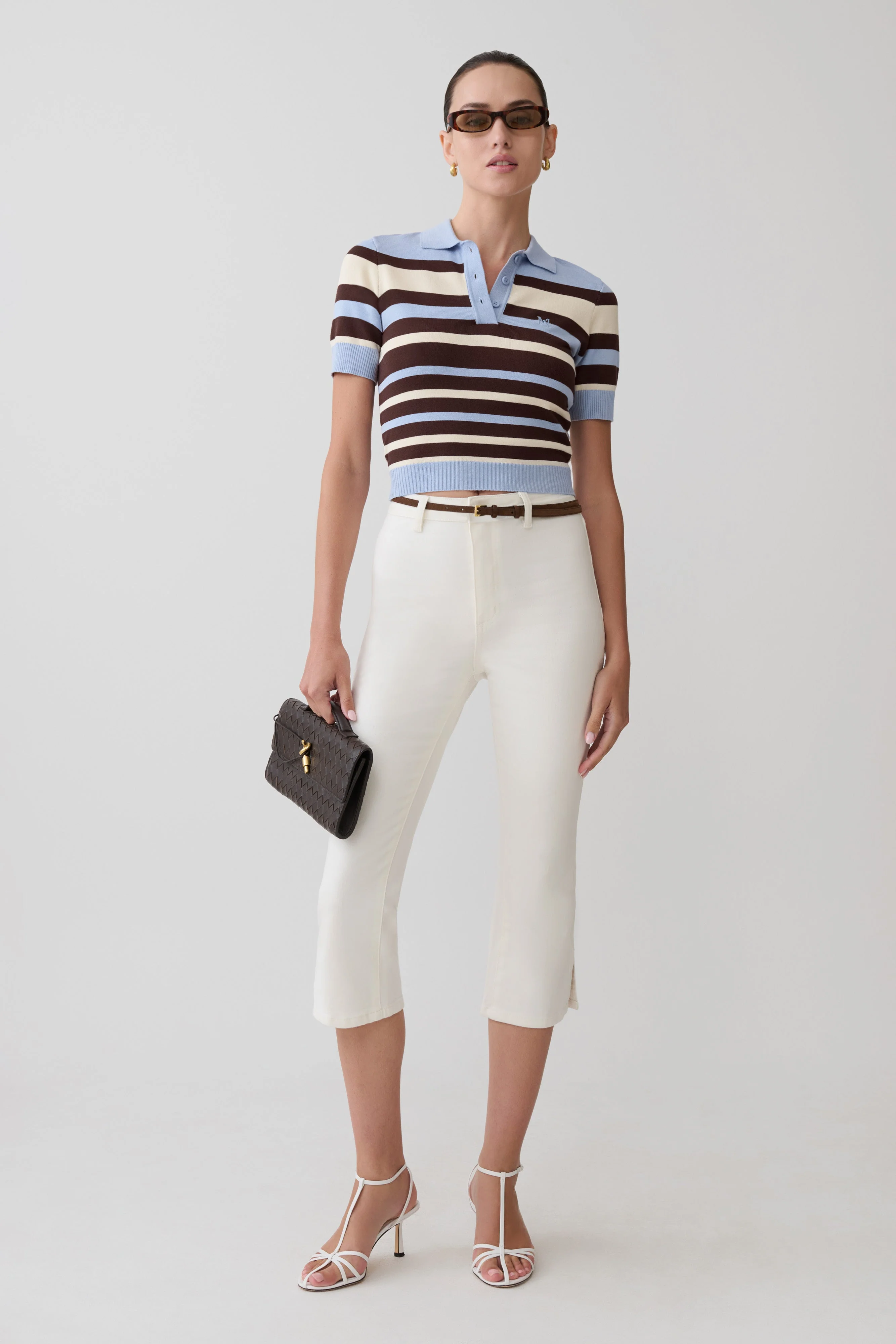 Philly Stripe Knit Button Up Top - Chocolate/Blue - Image 5