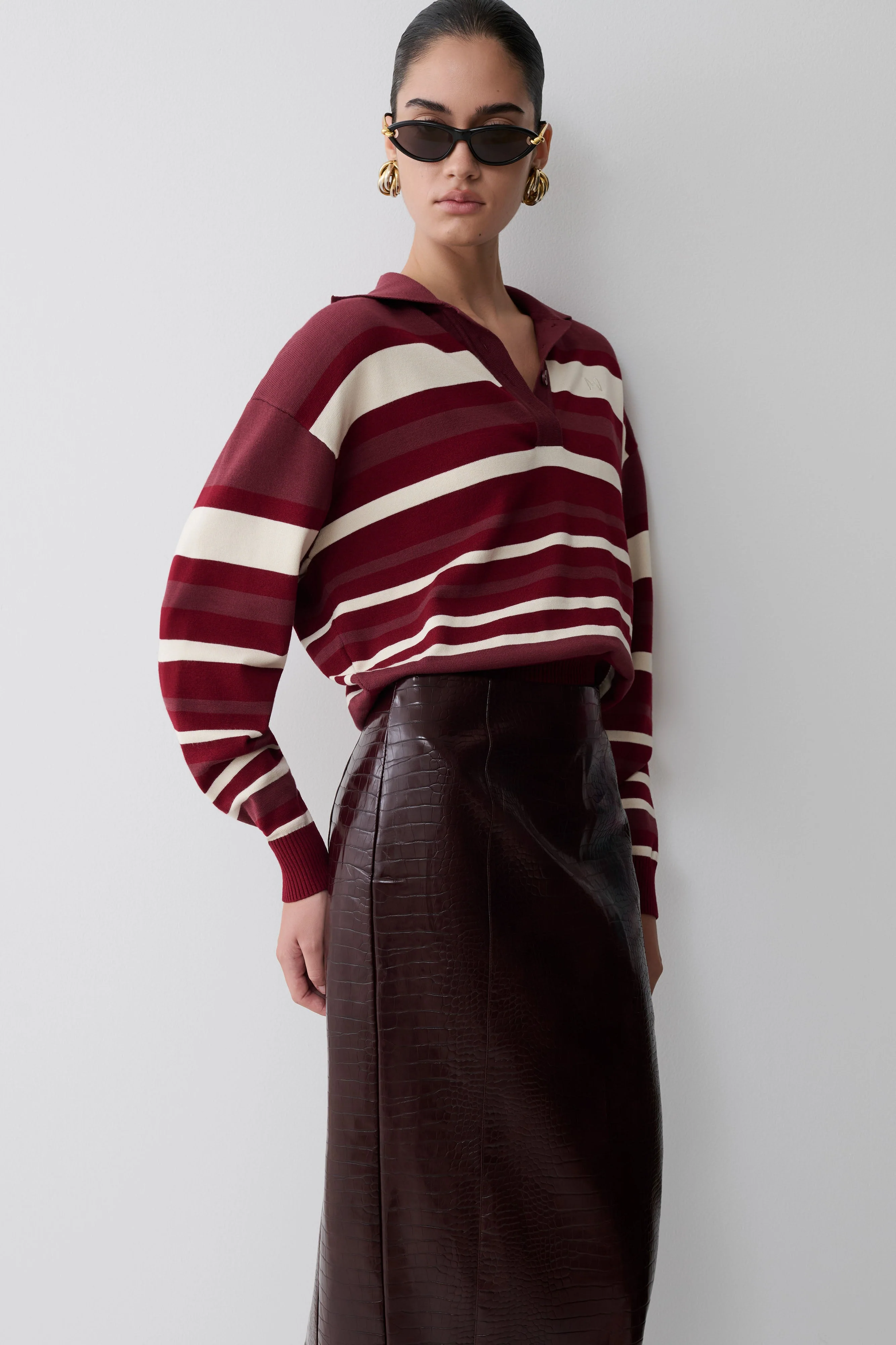Philly Stripe Long Sleeve Knit Jumper - Burgundy/Cream - Image 7