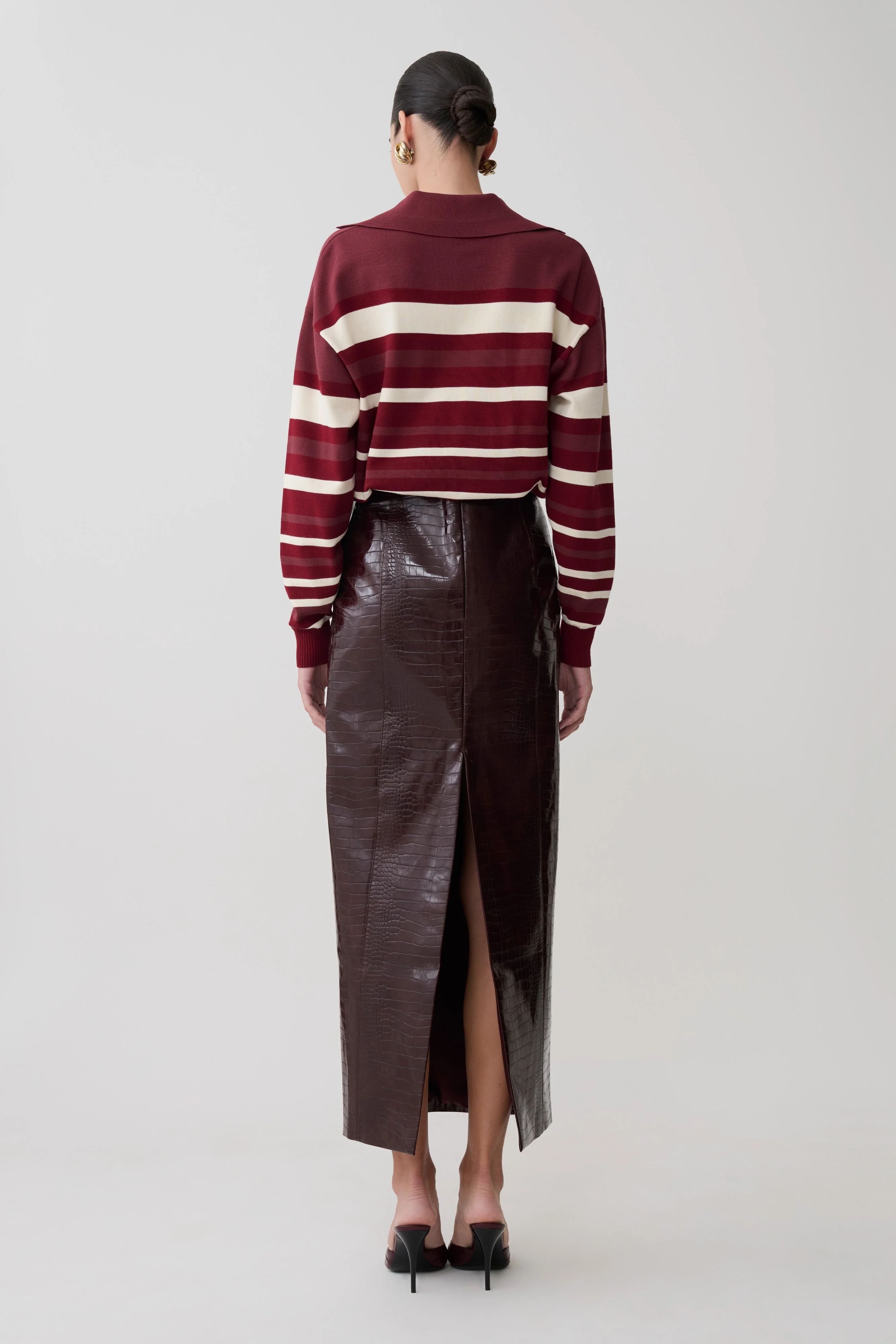 Philly Stripe Long Sleeve Knit Jumper - Burgundy/Cream - Image 9