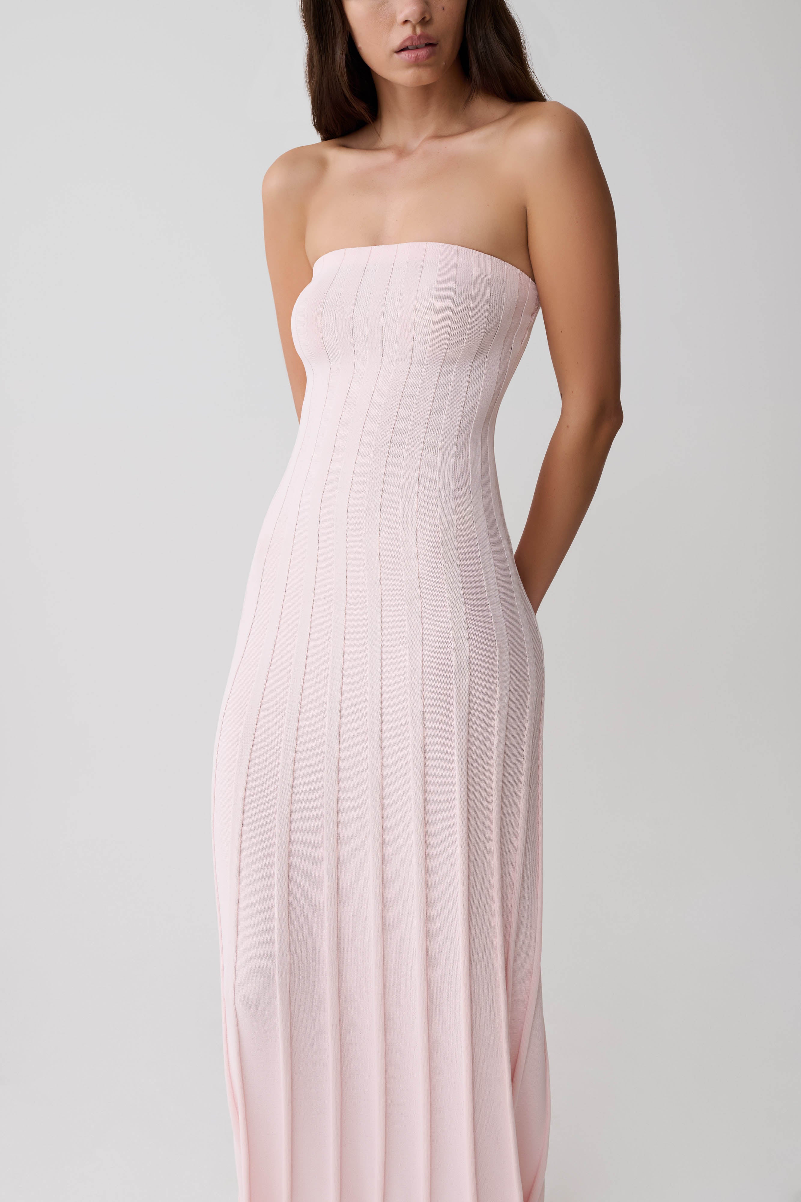 Pia Ribbed Strapless Maxi Dress - Baby Pink - Image 3