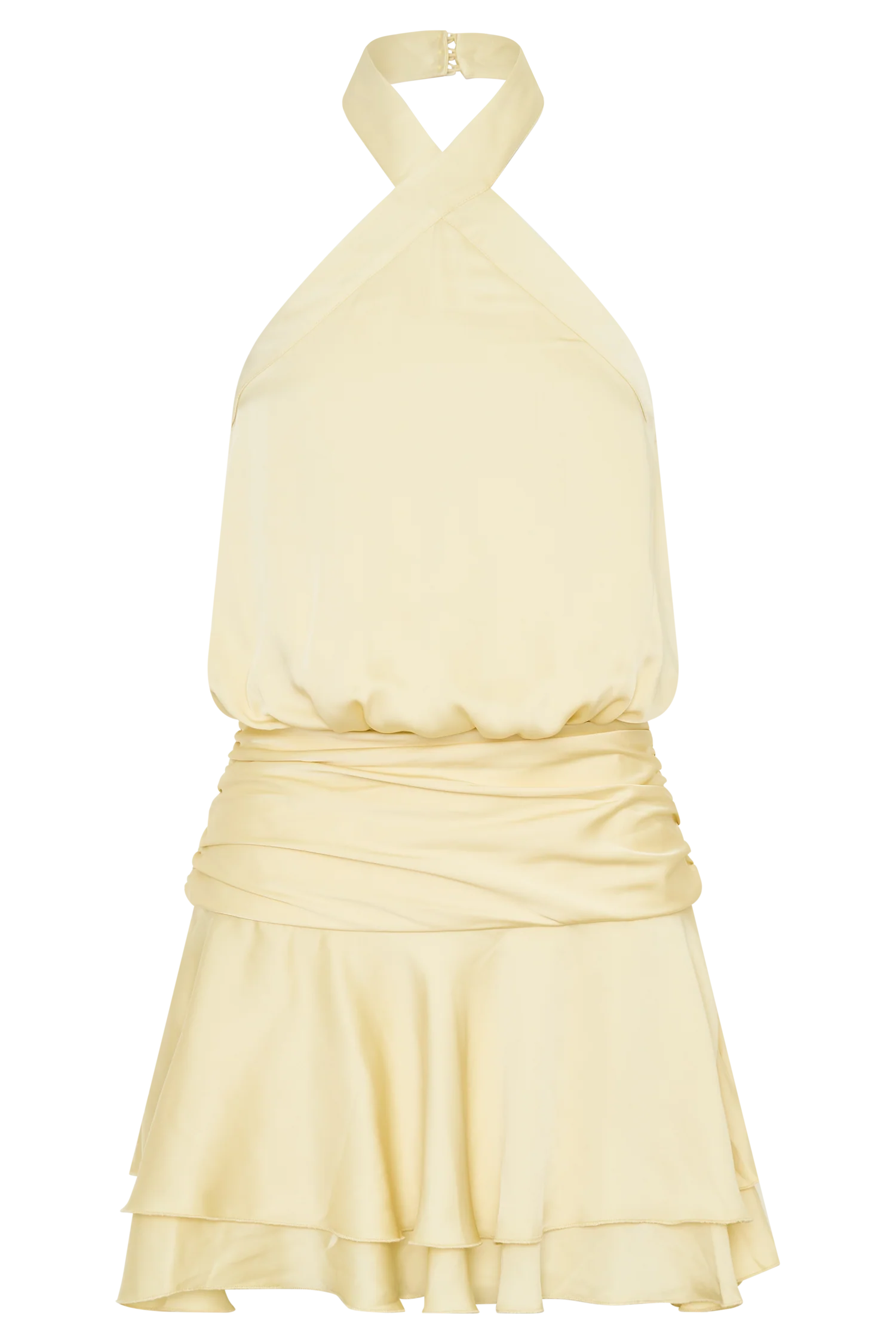 Poppy Satin Halter Mini Dress - Lemon - Image 10
