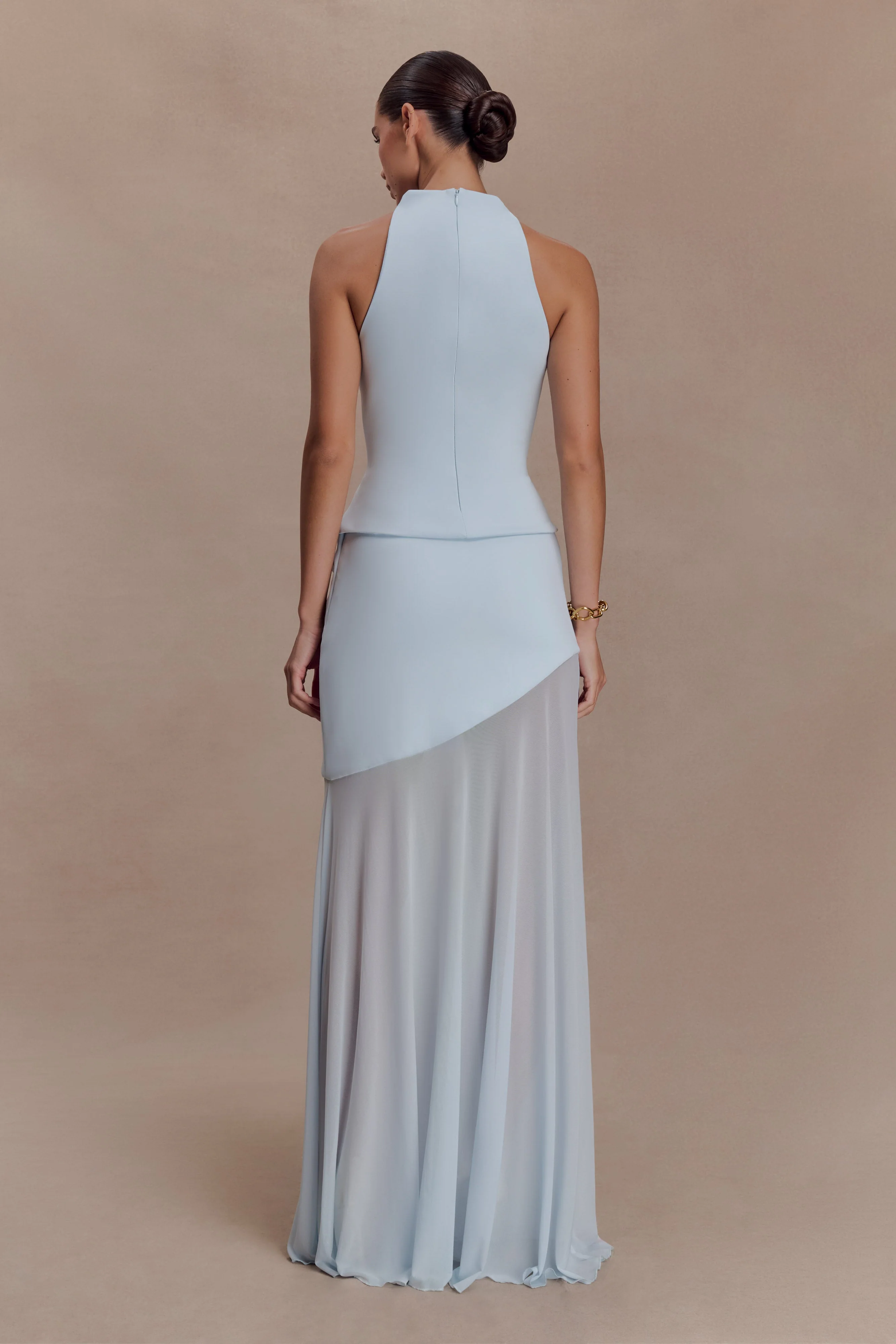Portia Scuba And Mesh Maxi Skirt - Pale Blue - Image 2