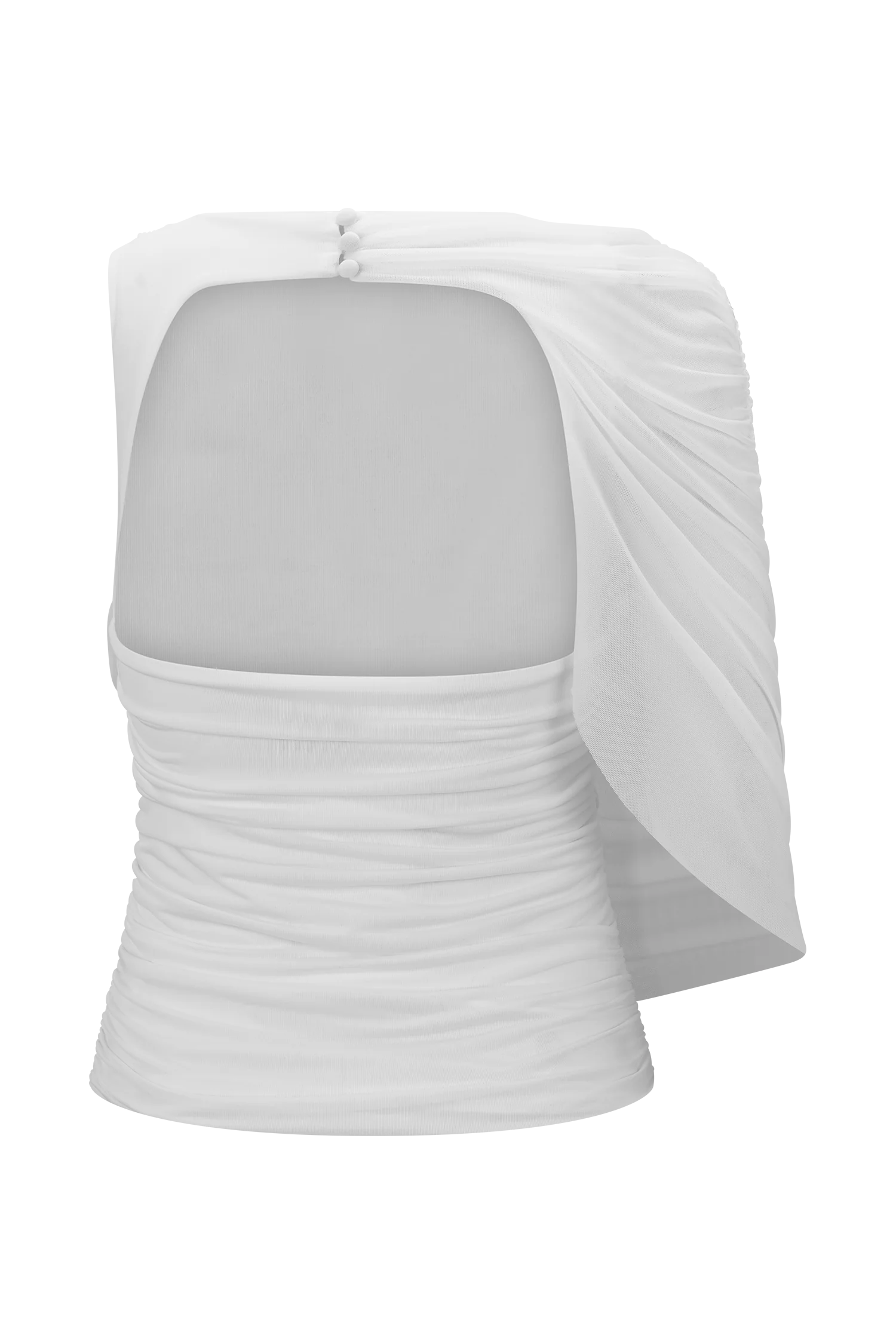 Pruedance Slinky Draped Top With Mesh Overlay - White - Image 8