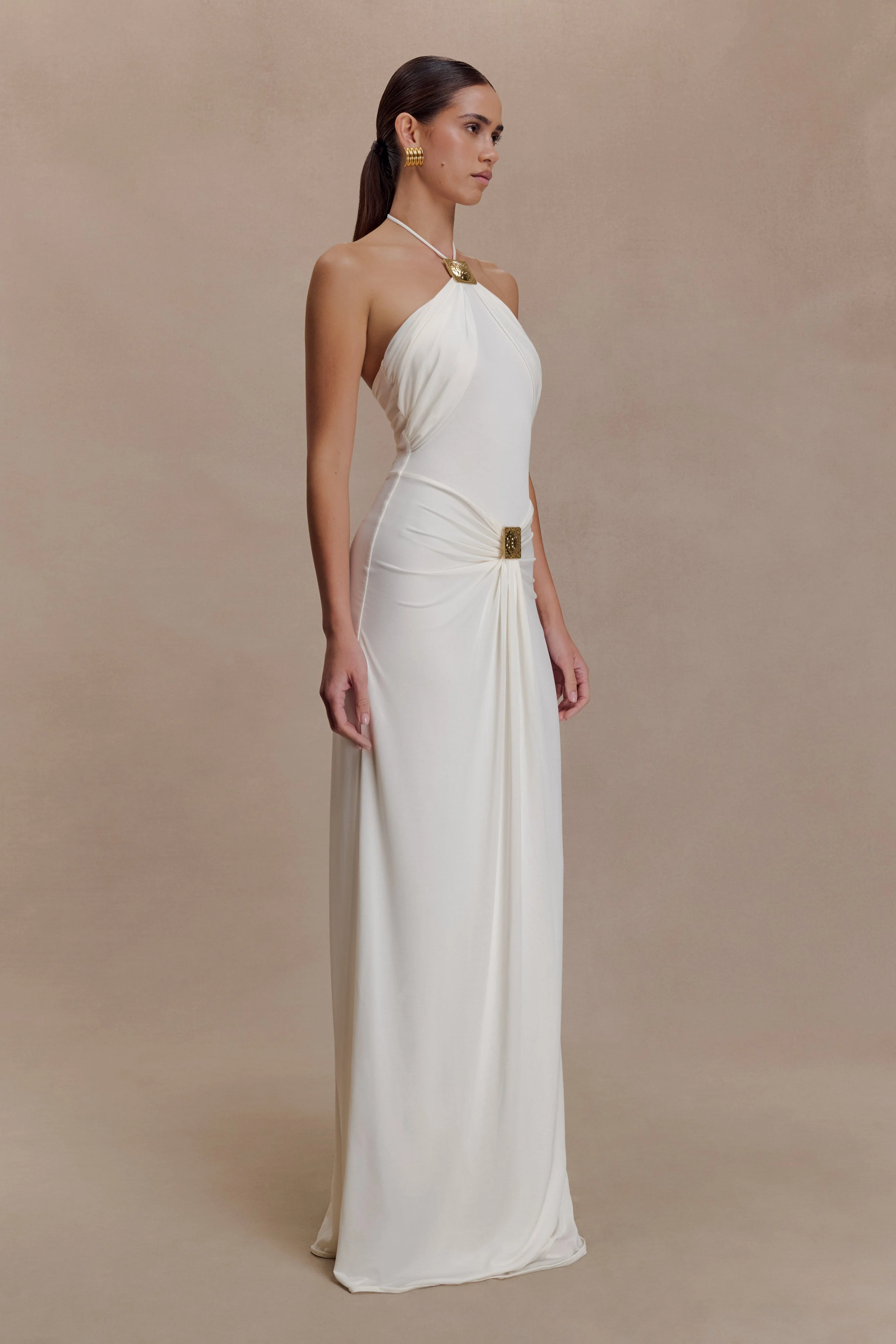 Quincy Halter Maxi Dress With Hardware - Ivory - Image 3
