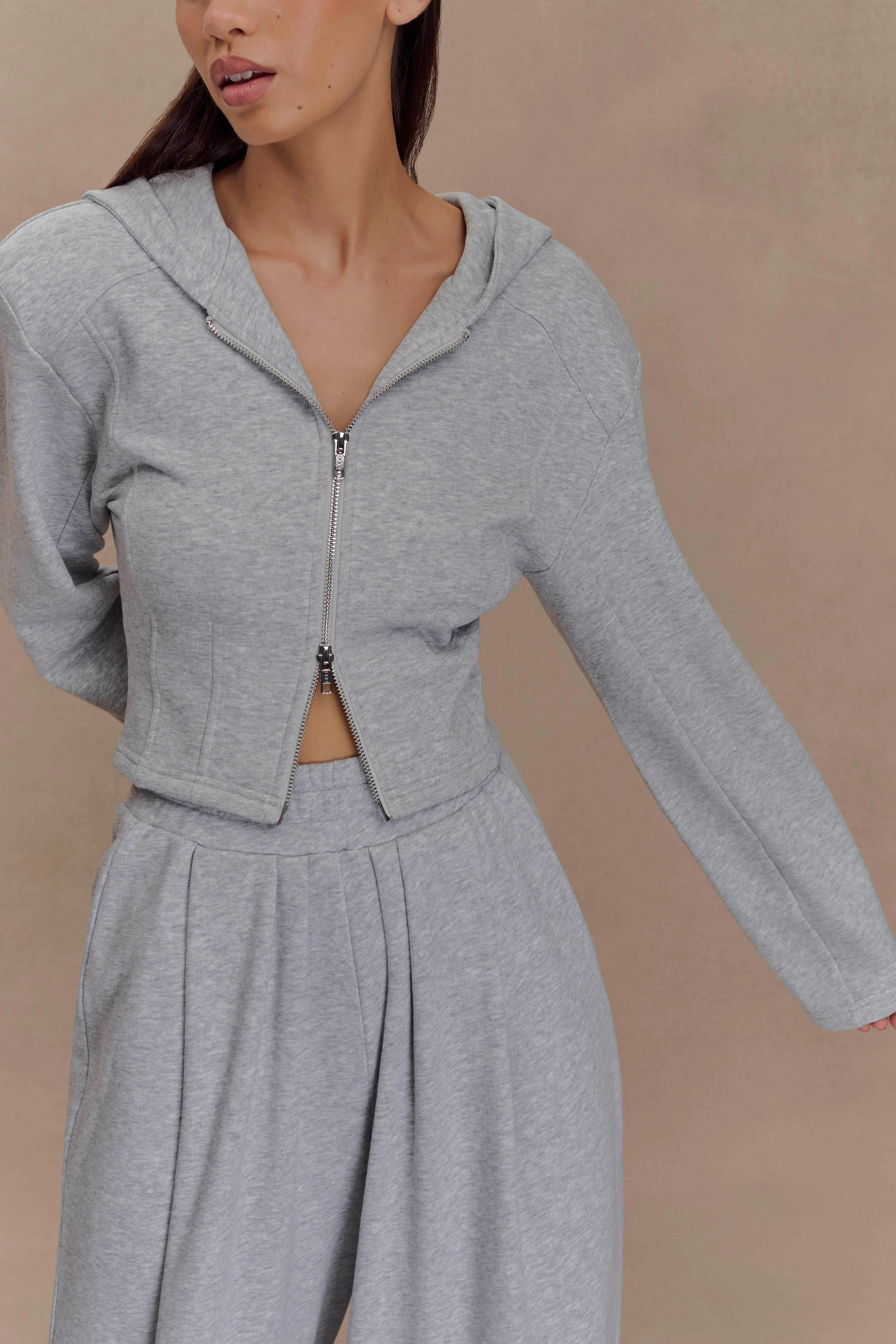 Quinn Zip Up Hoodie - Light Grey Marle - Image 3