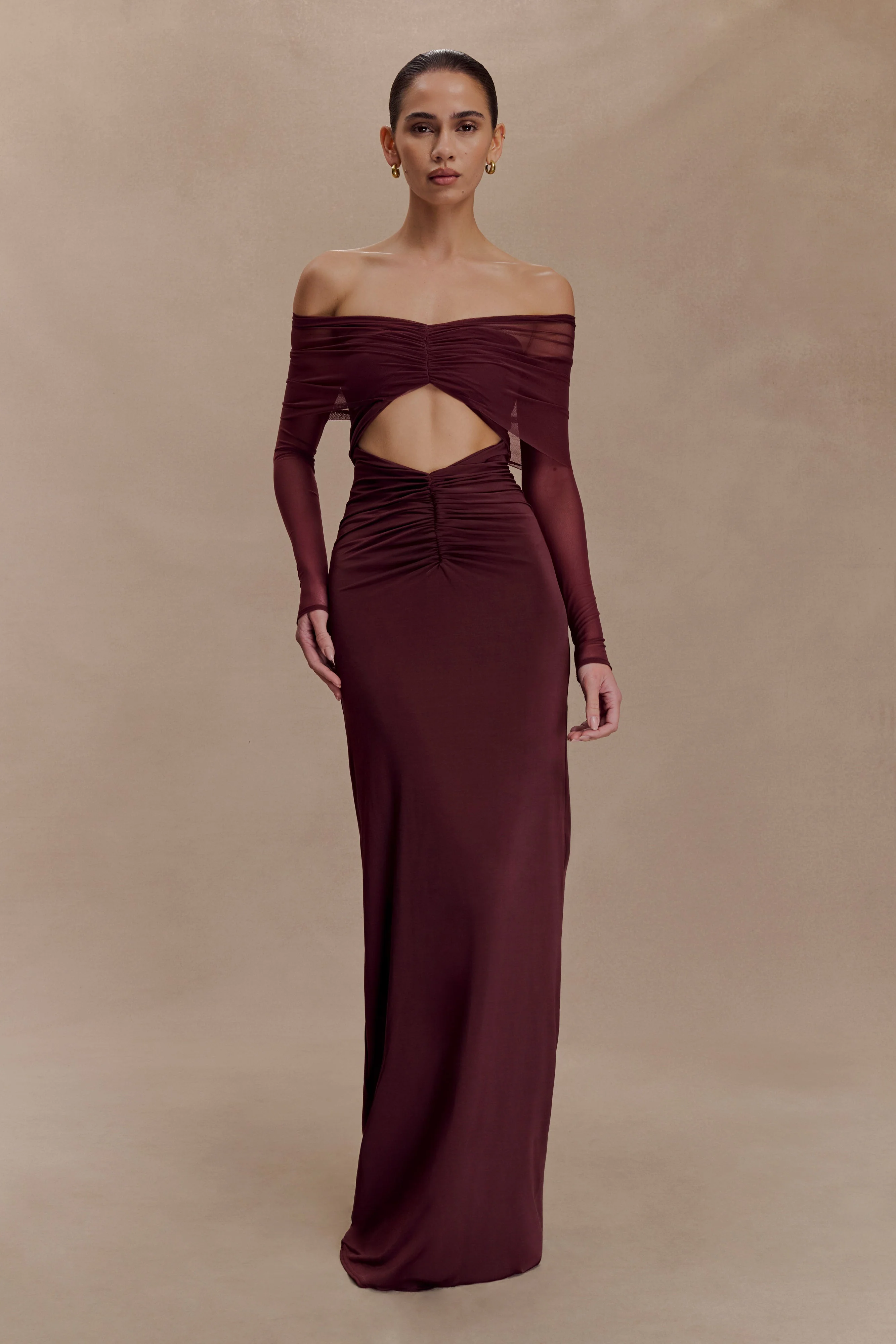 Rafaella Slinky And Mesh Maxi Dress - Mahogany - Image 5