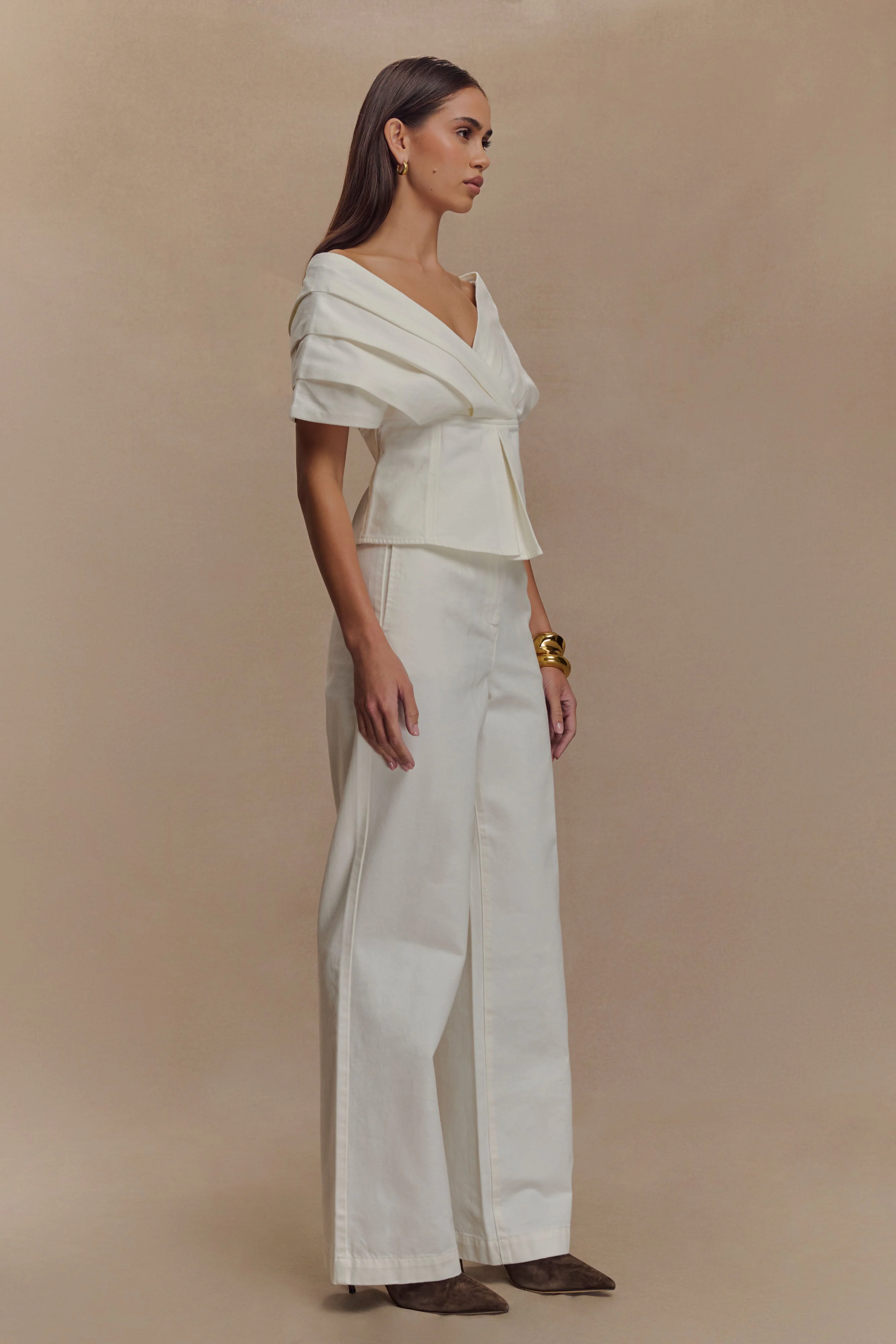 Rayne Wide Leg Denim Jeans - White - Image 5