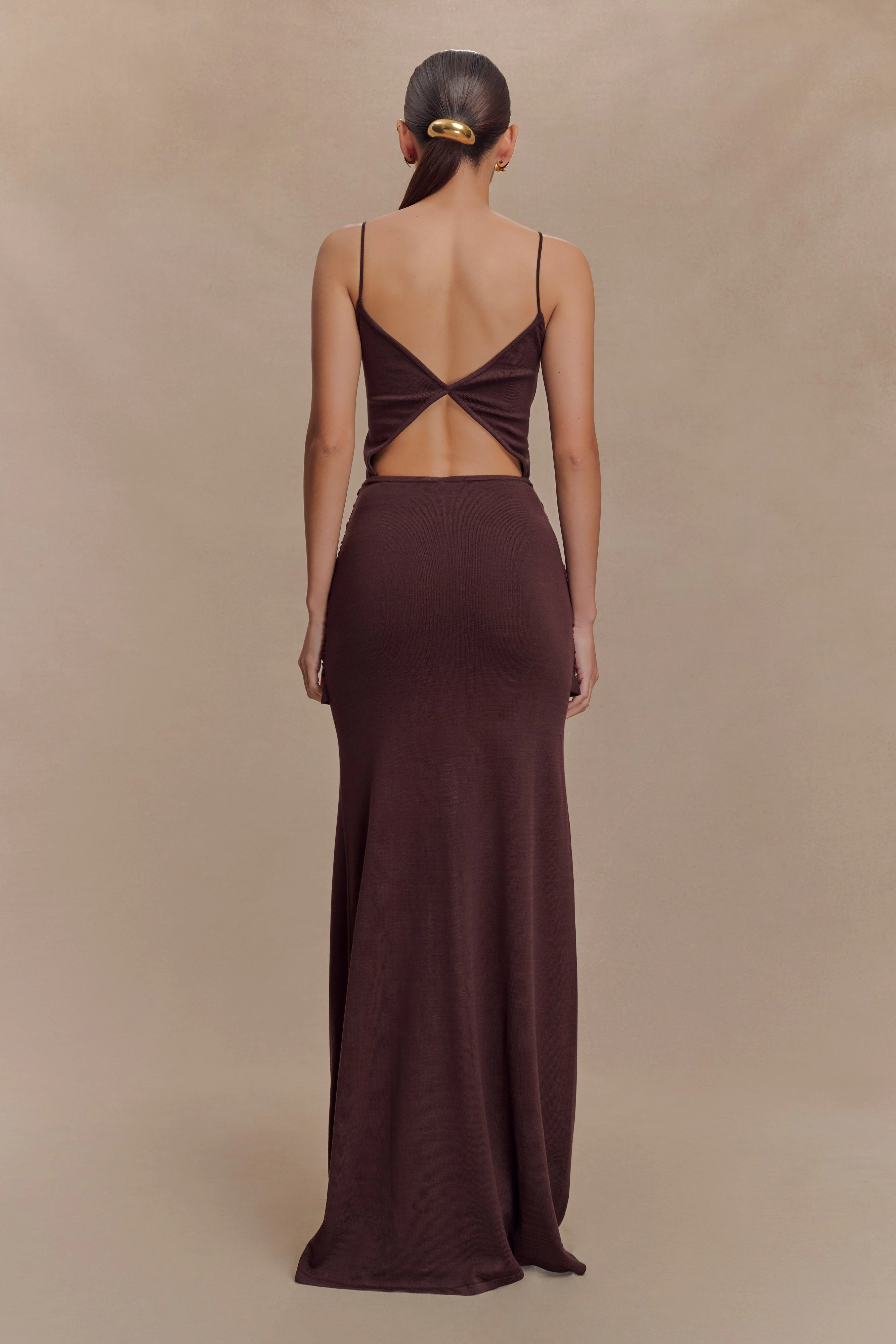 Reama Wrap Over Knit Maxi Dress - Chocolate - Image 2