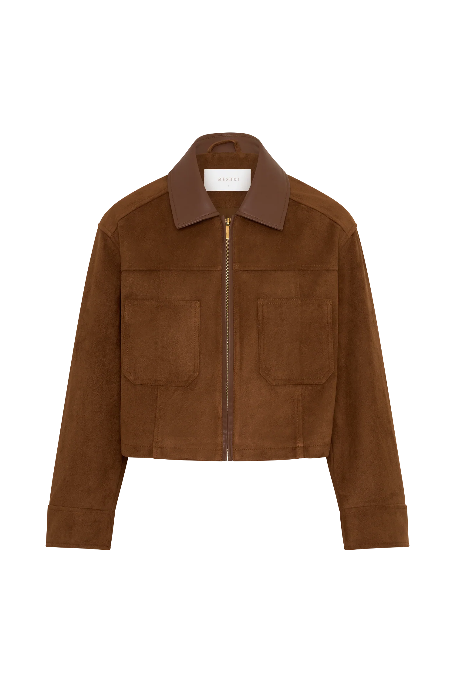 Remy Faux Suede & Leather Collared Jacket - Tan - Image 10
