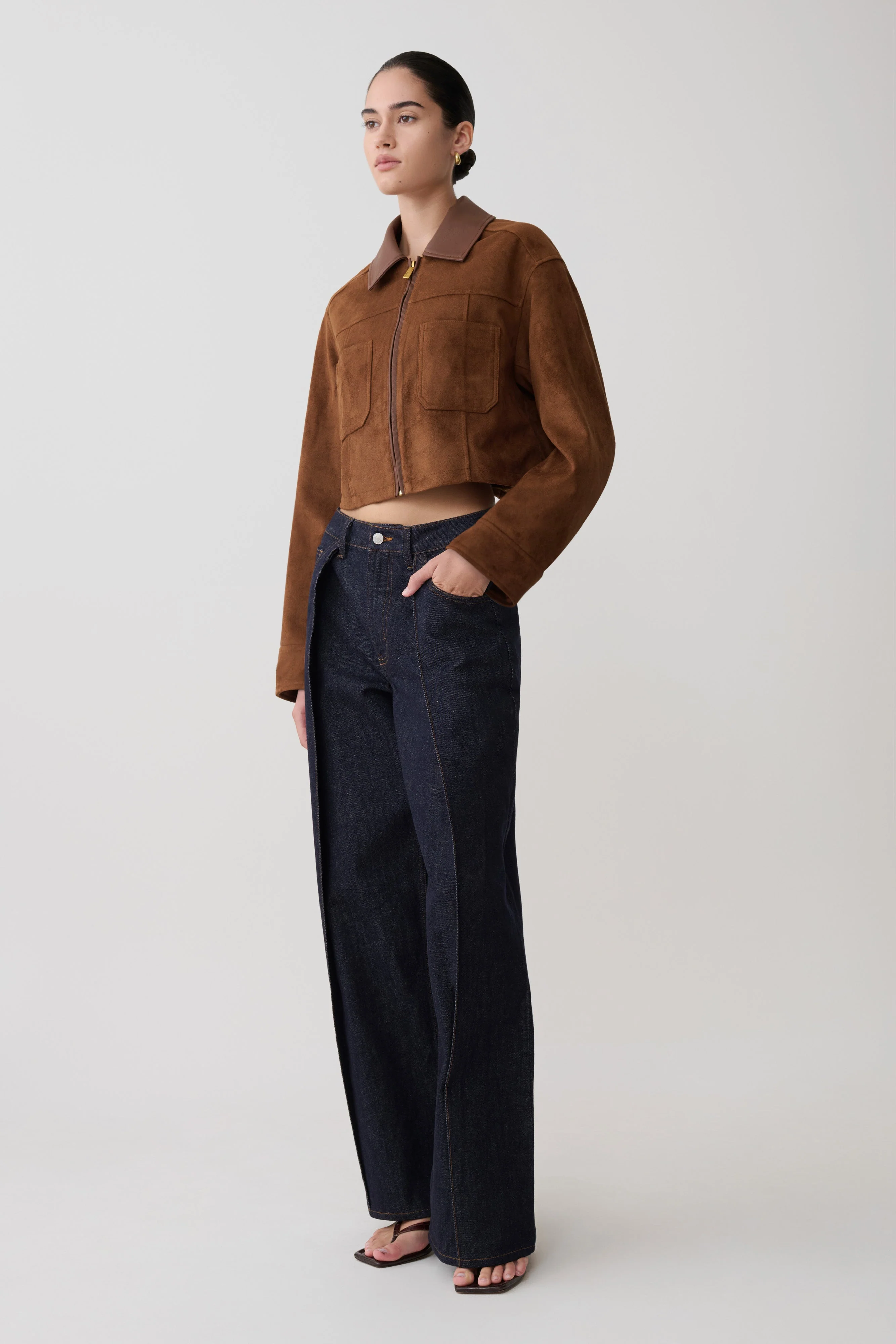 Remy Faux Suede & Leather Collared Jacket - Tan - Image 5