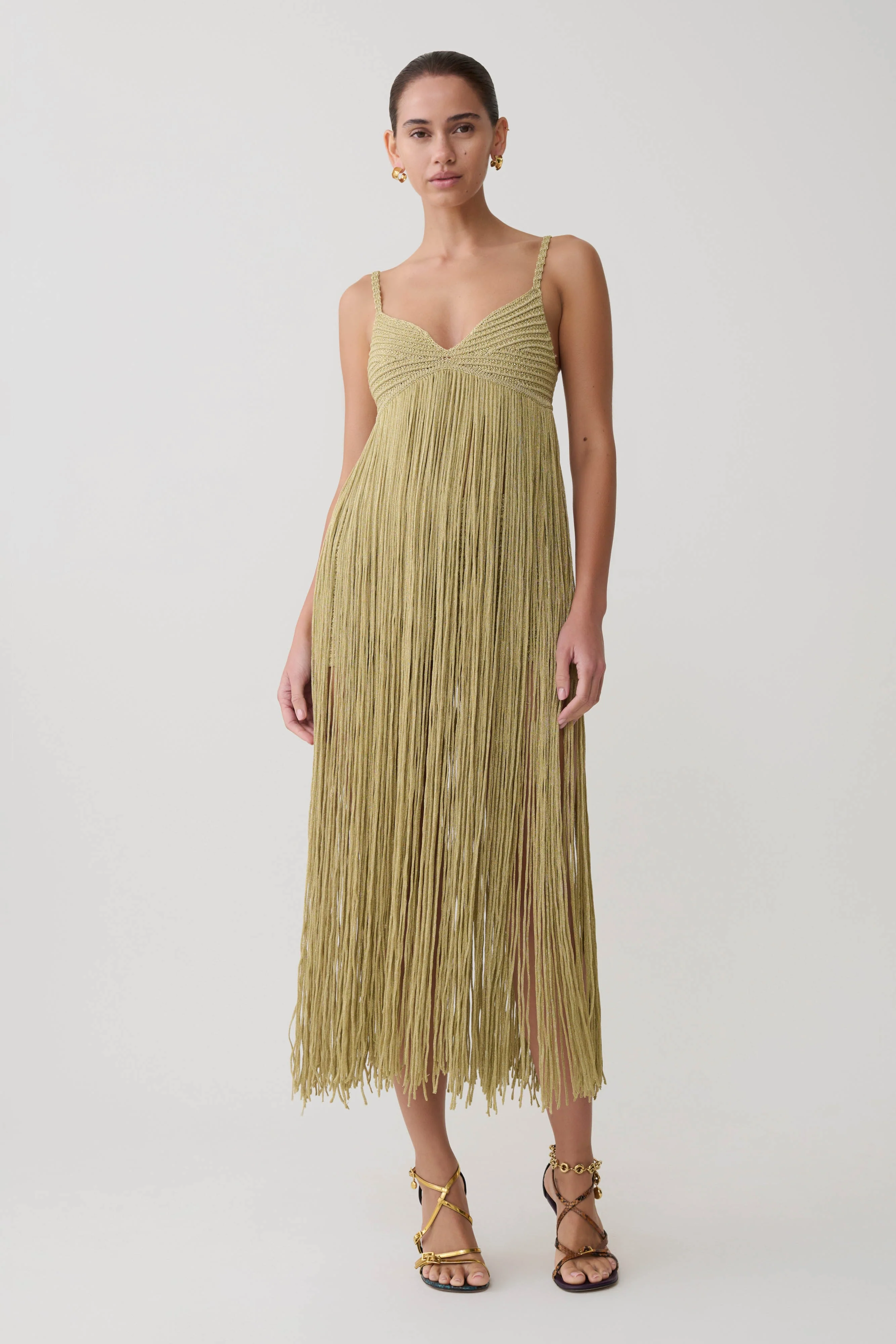 Renee Lurex Crochet Maxi Dress - Gold - Image 2