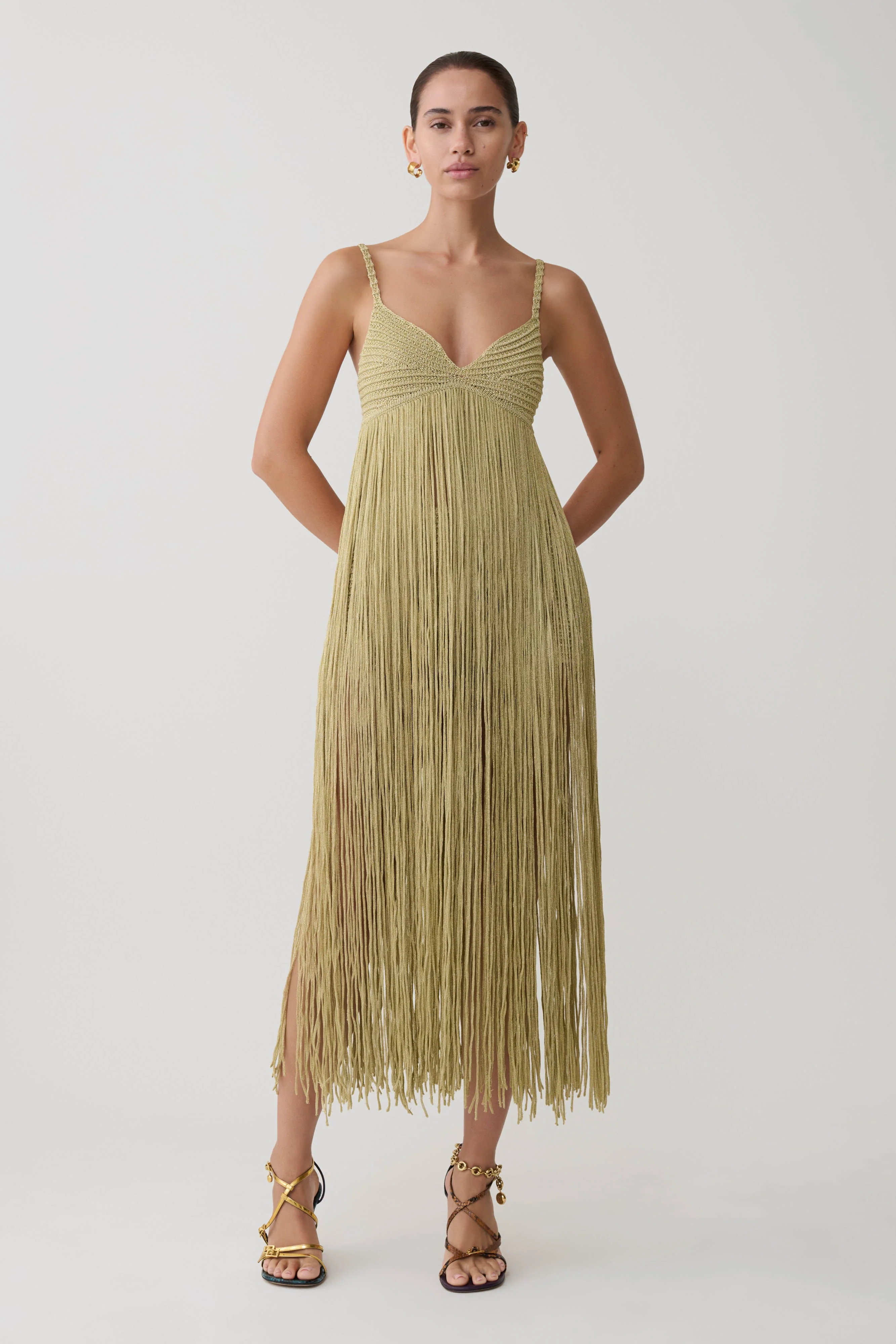 Renee Lurex Crochet Maxi Dress - Gold - Image 5