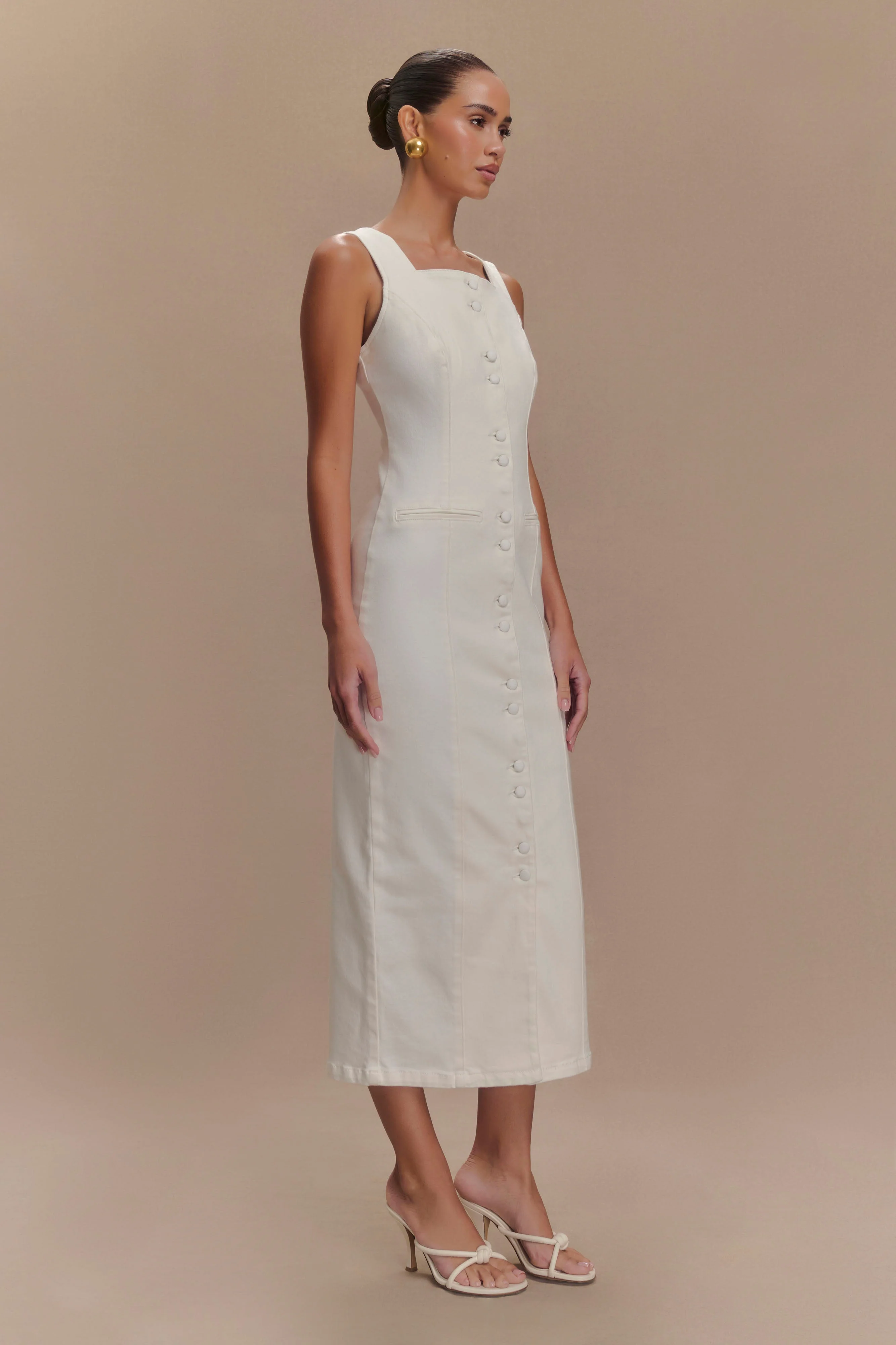 Reyna Denim Midi Dress - White - Image 4