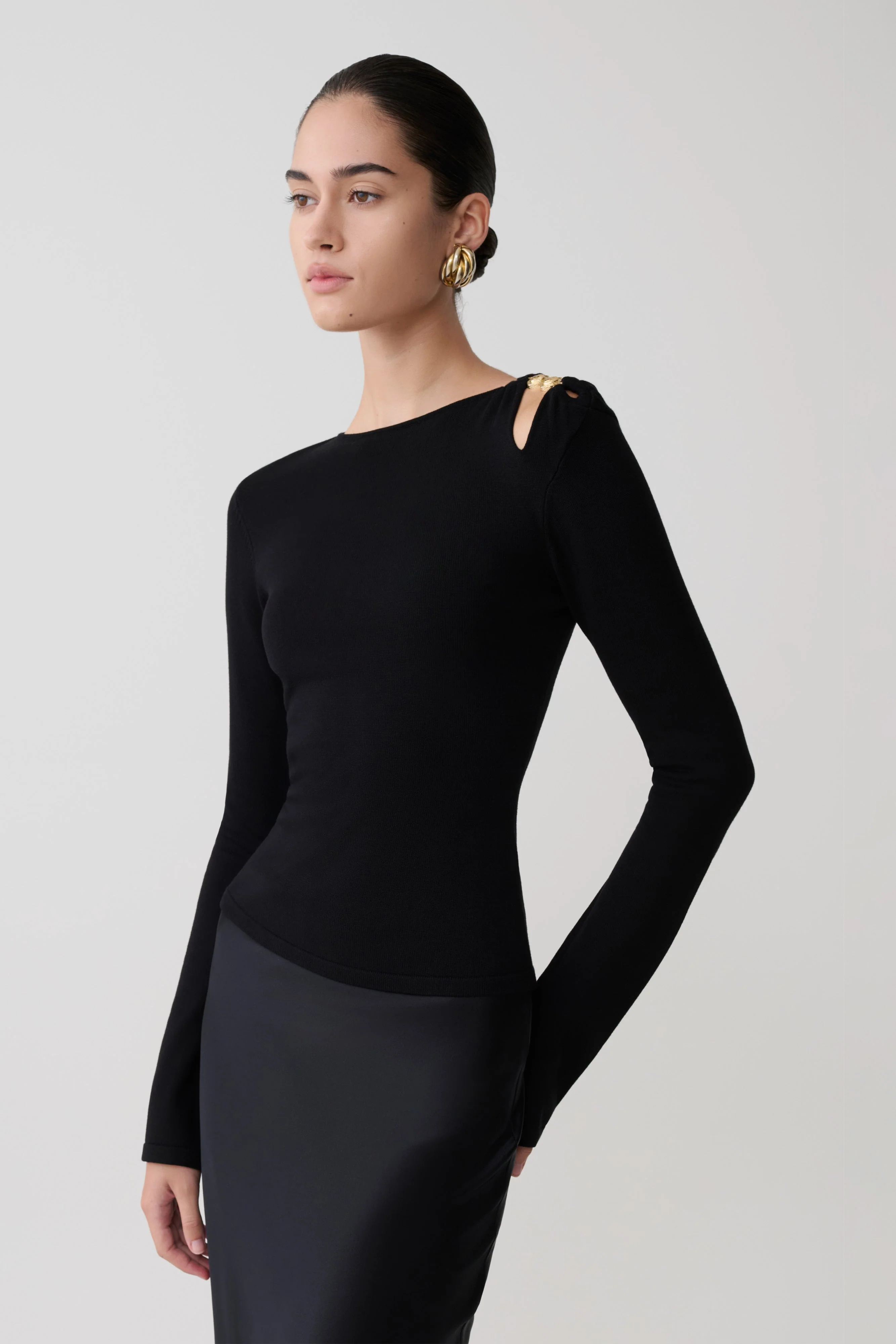 Ricky Knit Long Sleeve Longline Top - Black - Image 3