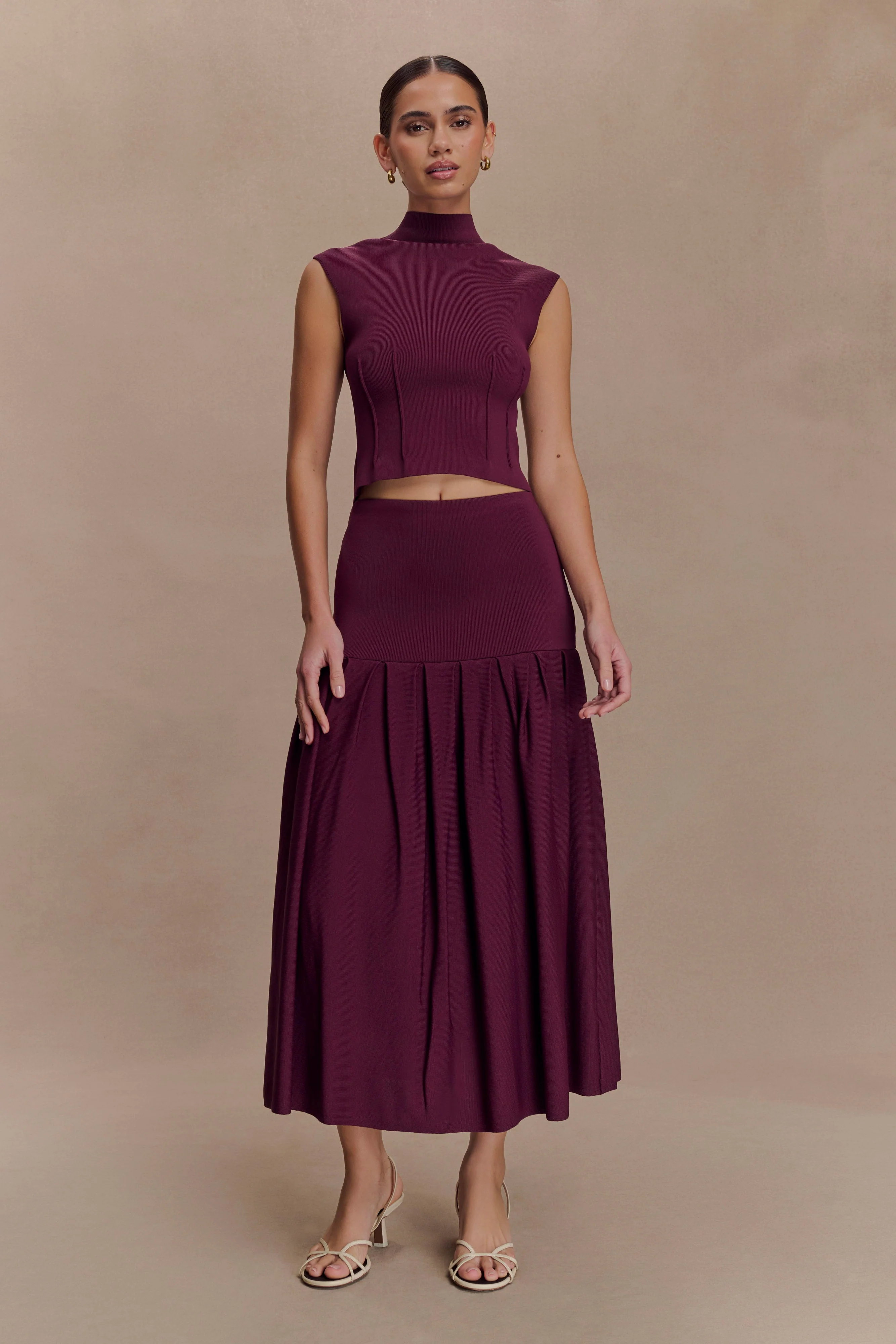 Romaine High Neck Bandage Knit Top - Wine - Image 6