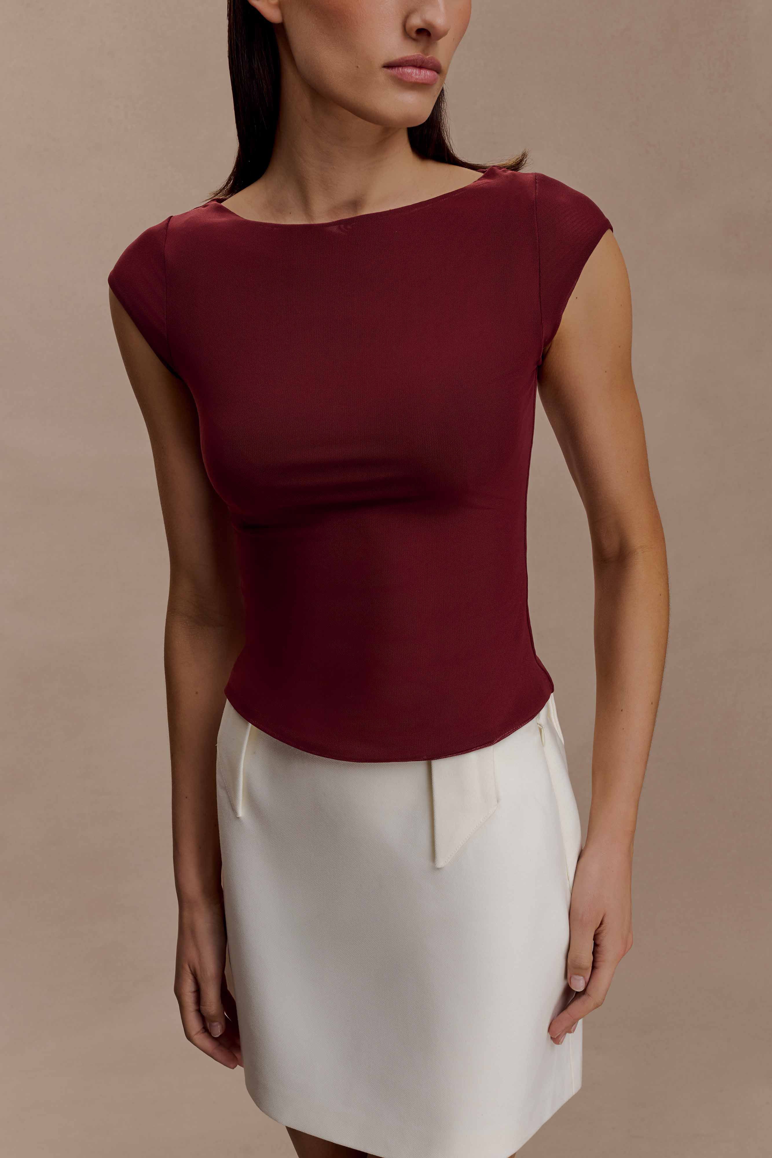 Romana Short Sleeve Mesh Top - Burgundy - Image 3