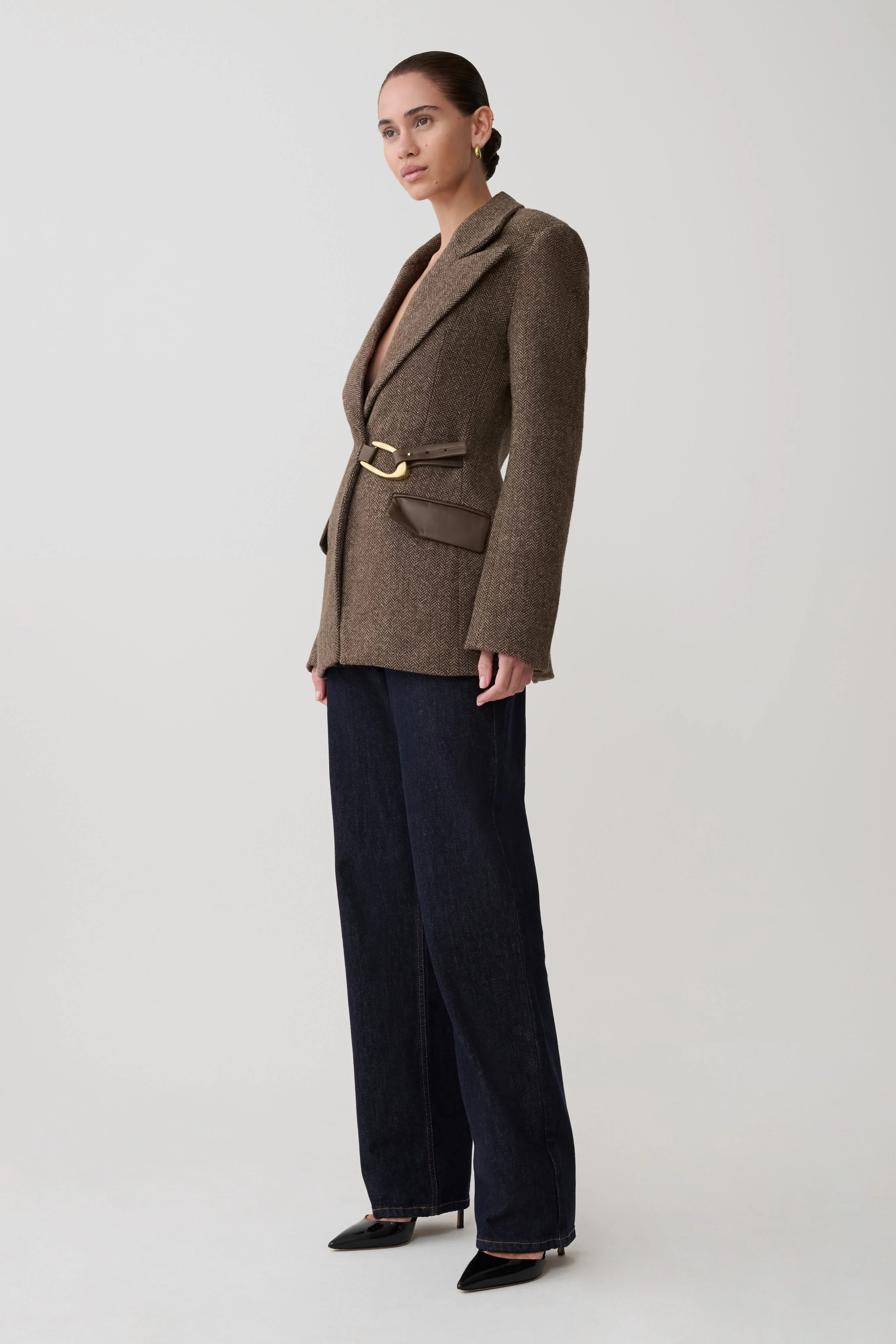 Romy Structured Blazer With Hardware - Herringbone - Image 8