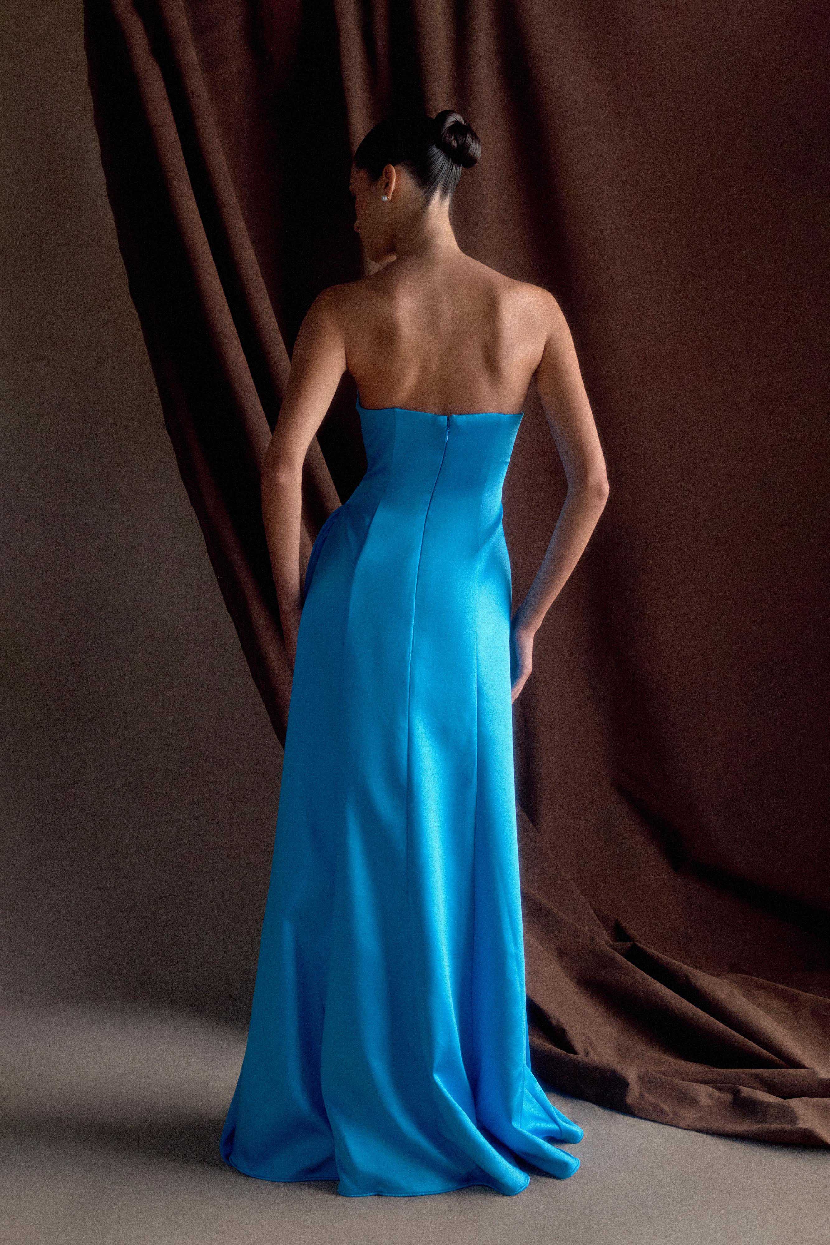Rosella Satin Strapless Maxi Dress - Cyan Blue - Image 2