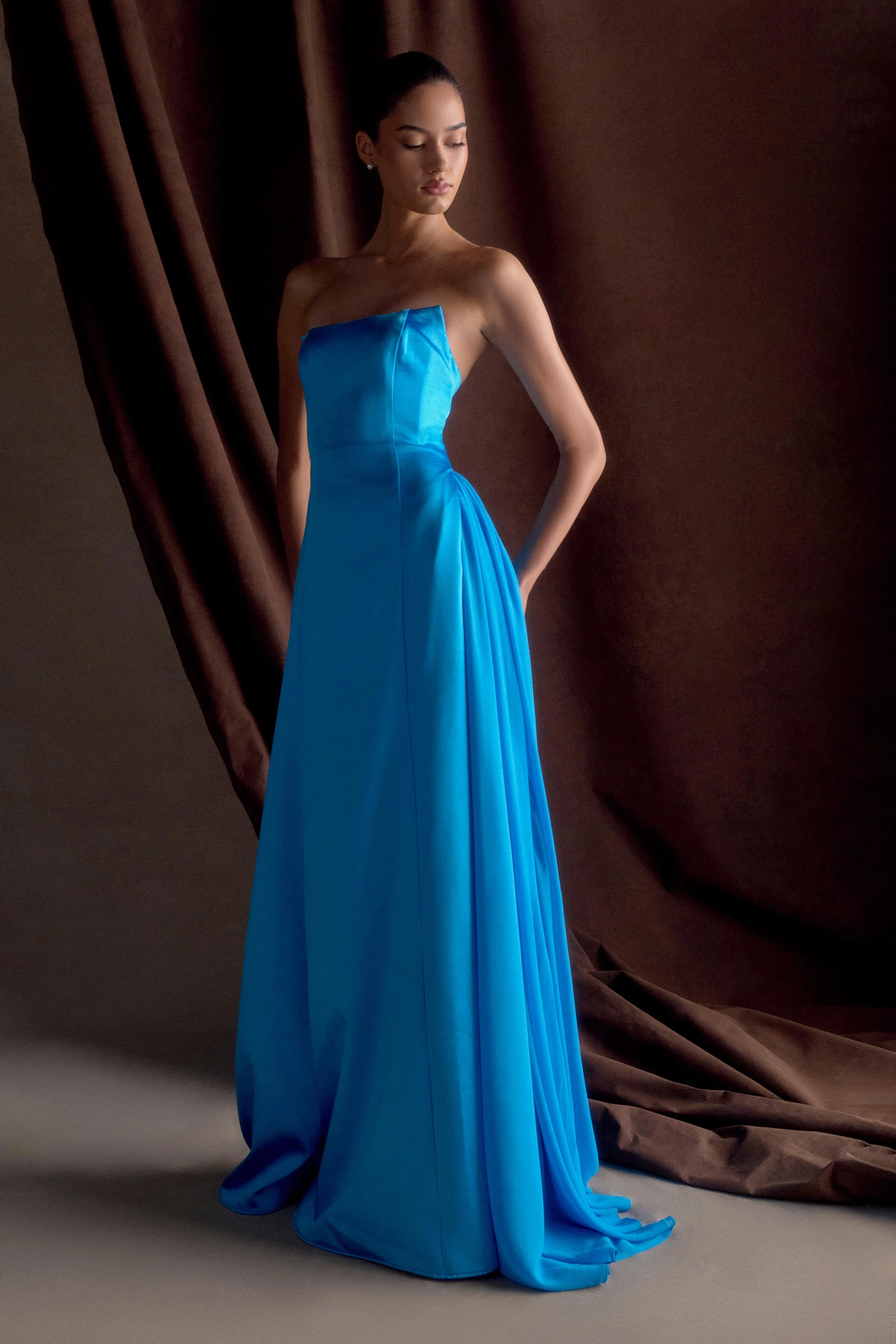 Rosella Satin Strapless Maxi Dress - Cyan Blue - Image 6