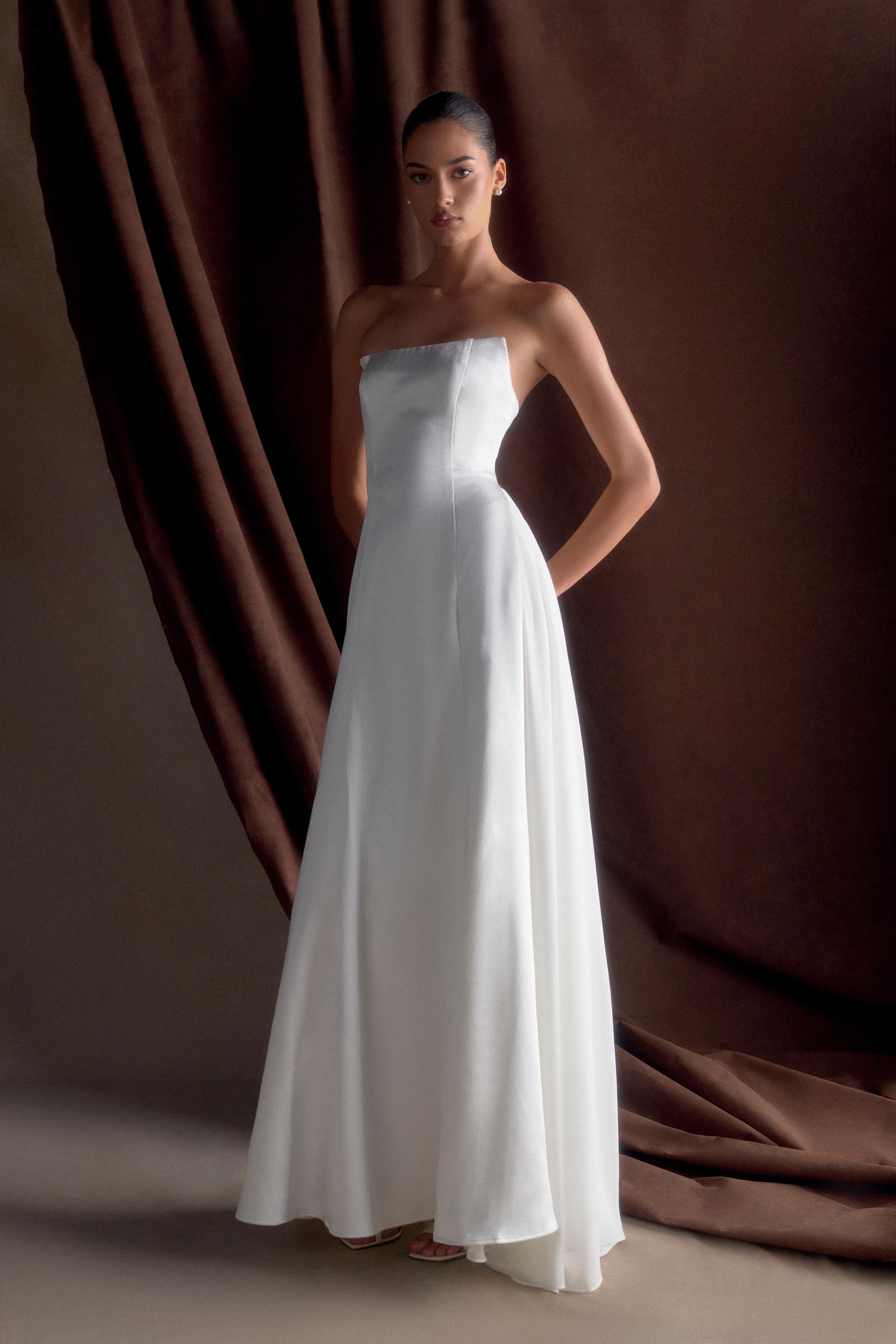 Rosella Satin Strapless Maxi Dress - White - Image 4