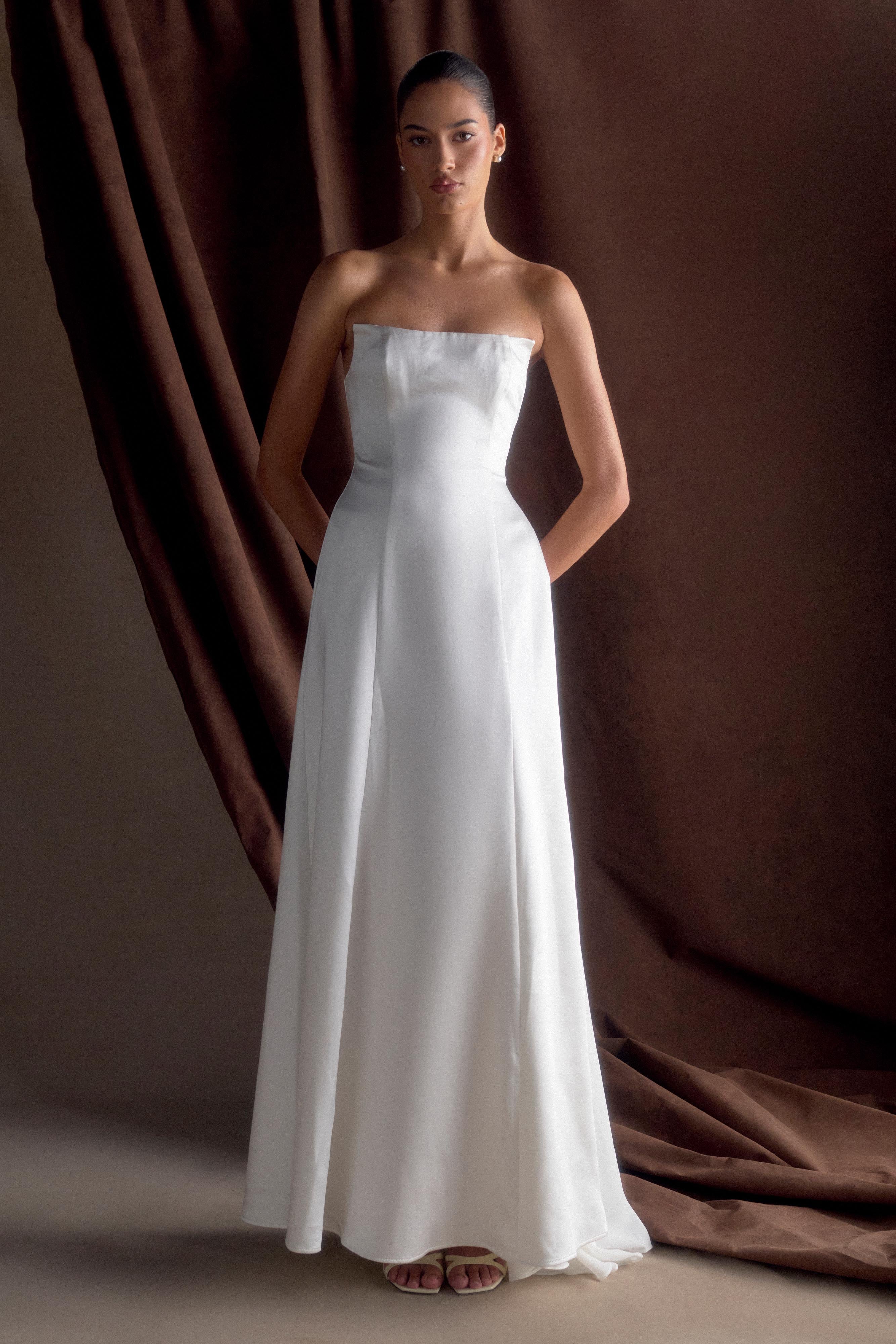 Rosella Satin Strapless Maxi Dress - White - Image 5