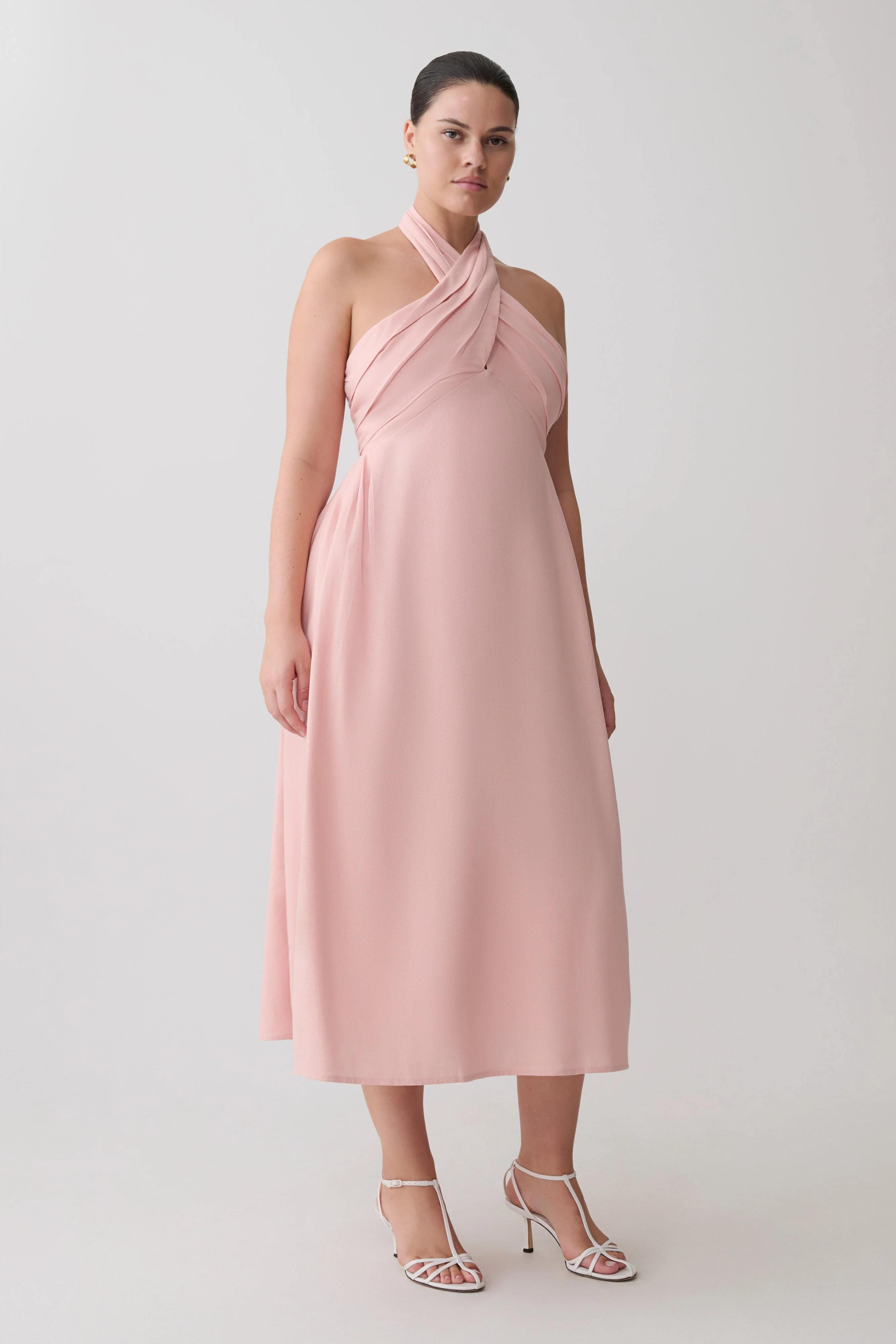 Rosie Linen Halter Midi Dress - Pink - Image 5