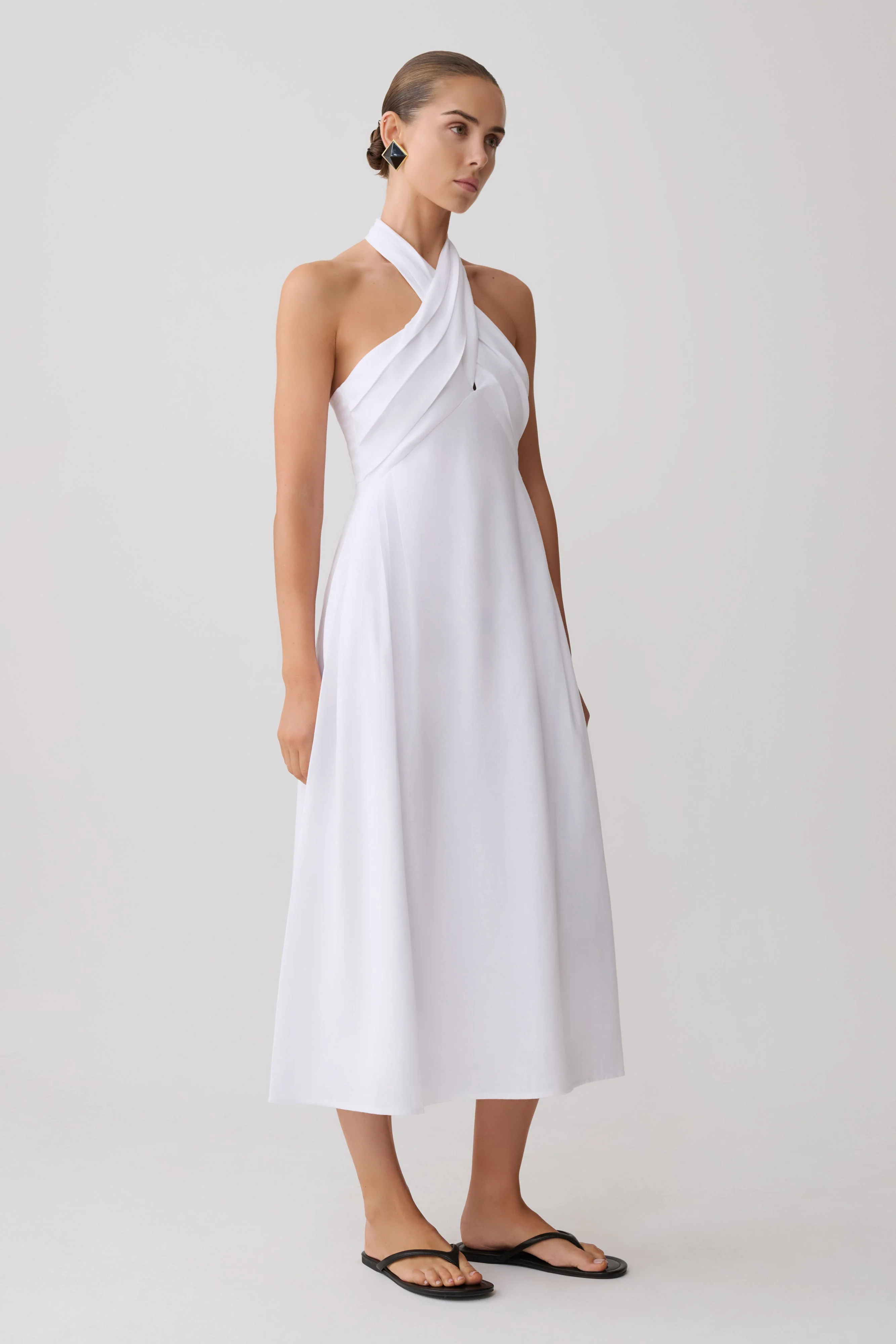 Rosie Linen Halter Midi Dress - White - Image 4