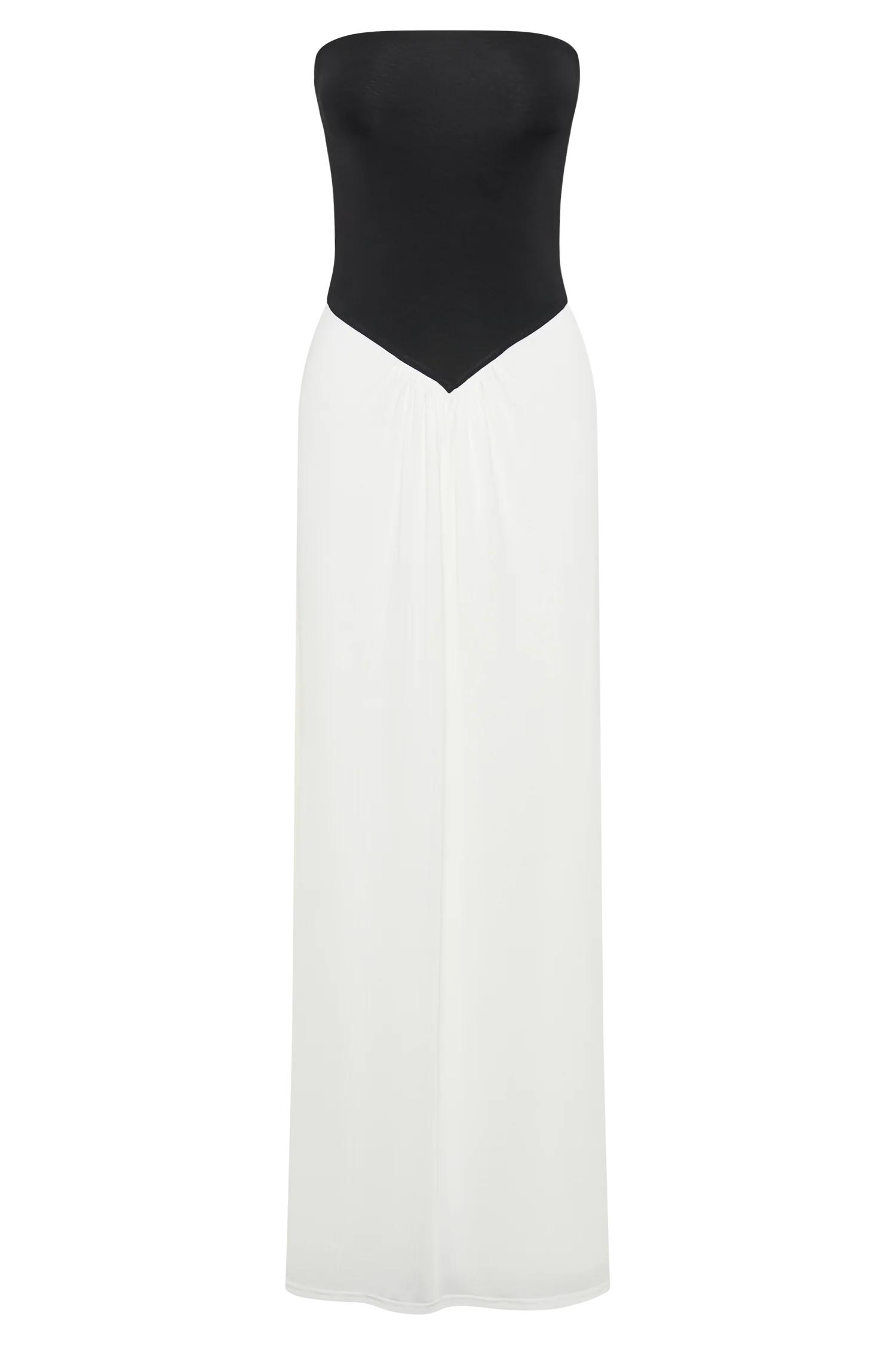 Ruby Strapless Slinky Maxi Dress - Black/White - Image 7