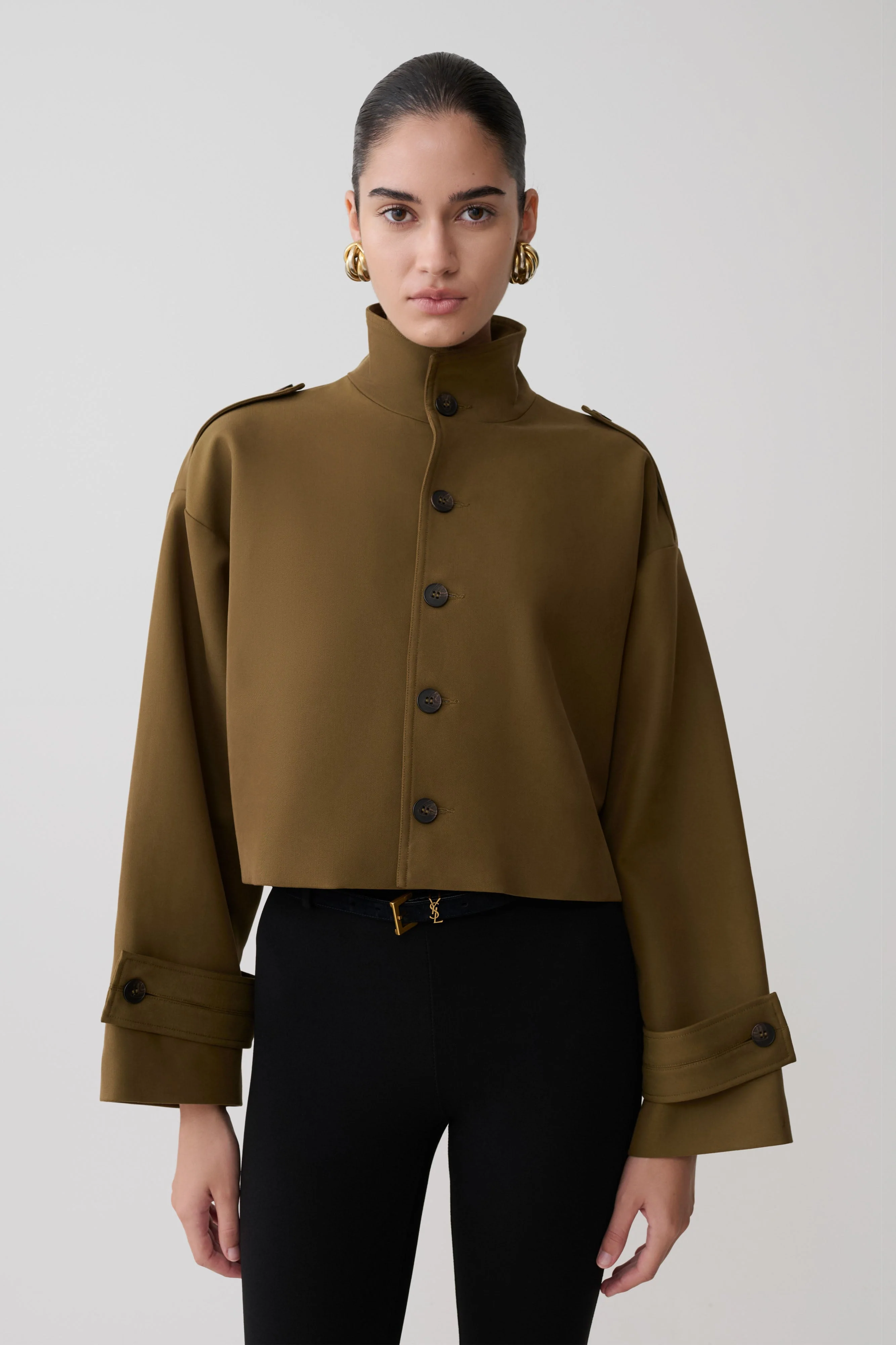 Rue Funnel Neck Bomber Jacket - Khaki - Image 6