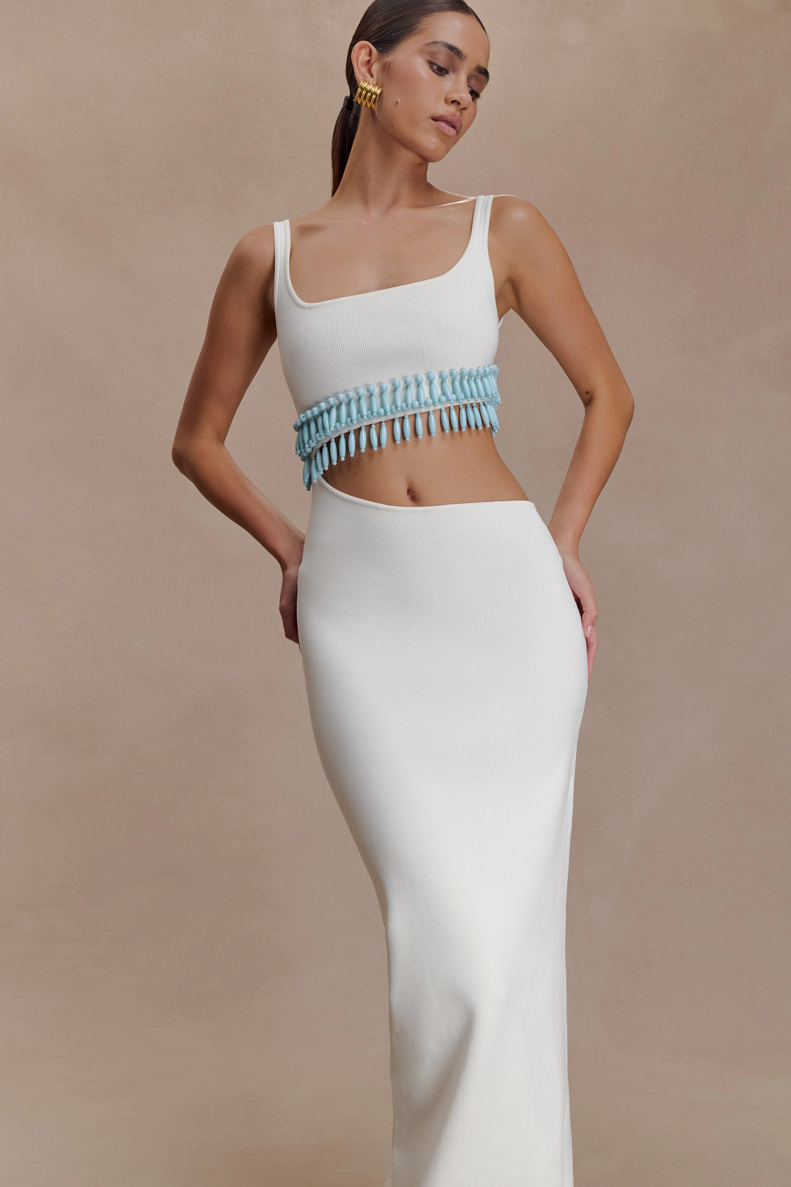 Ruvic Knit Maxi Beaded Dress - White - Image 4