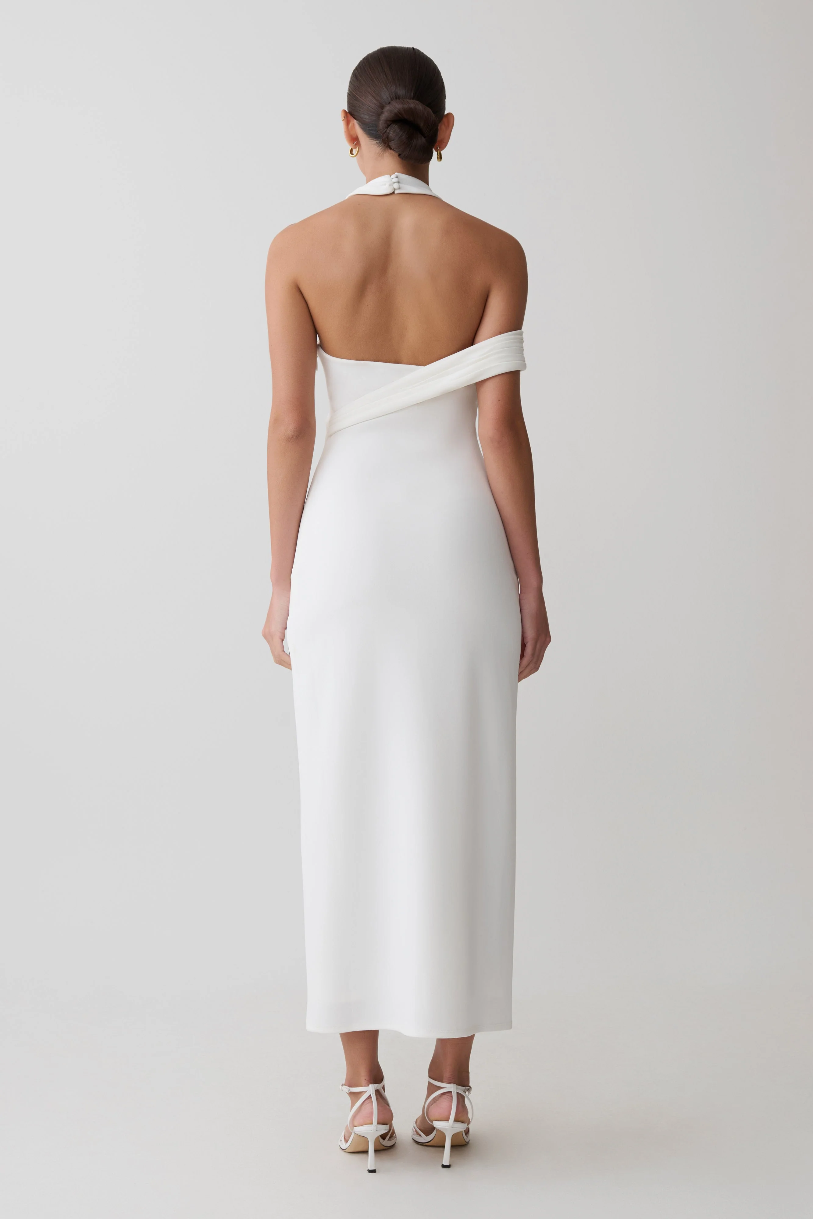 Sable Crossover Crepe Midi Dress - White - Image 2