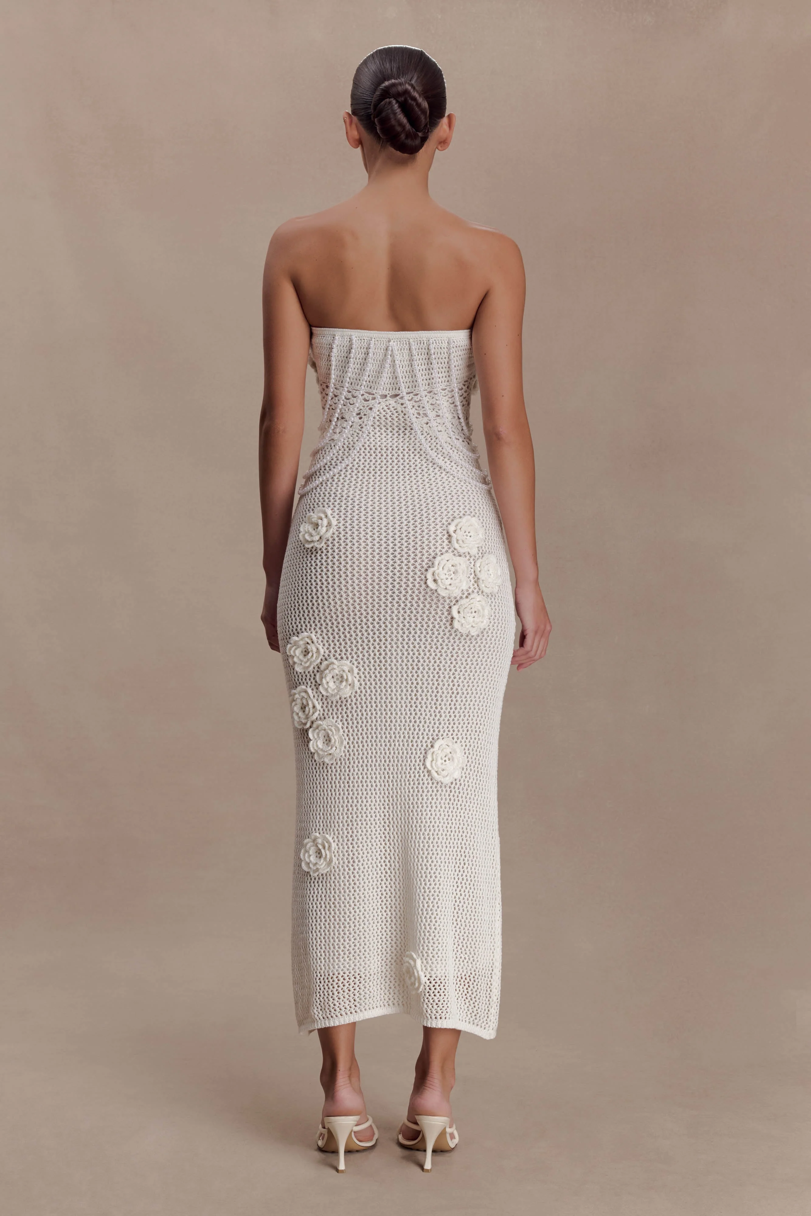 Samantha Crochet Midi Dress With Flowers - Ivory - Image 2